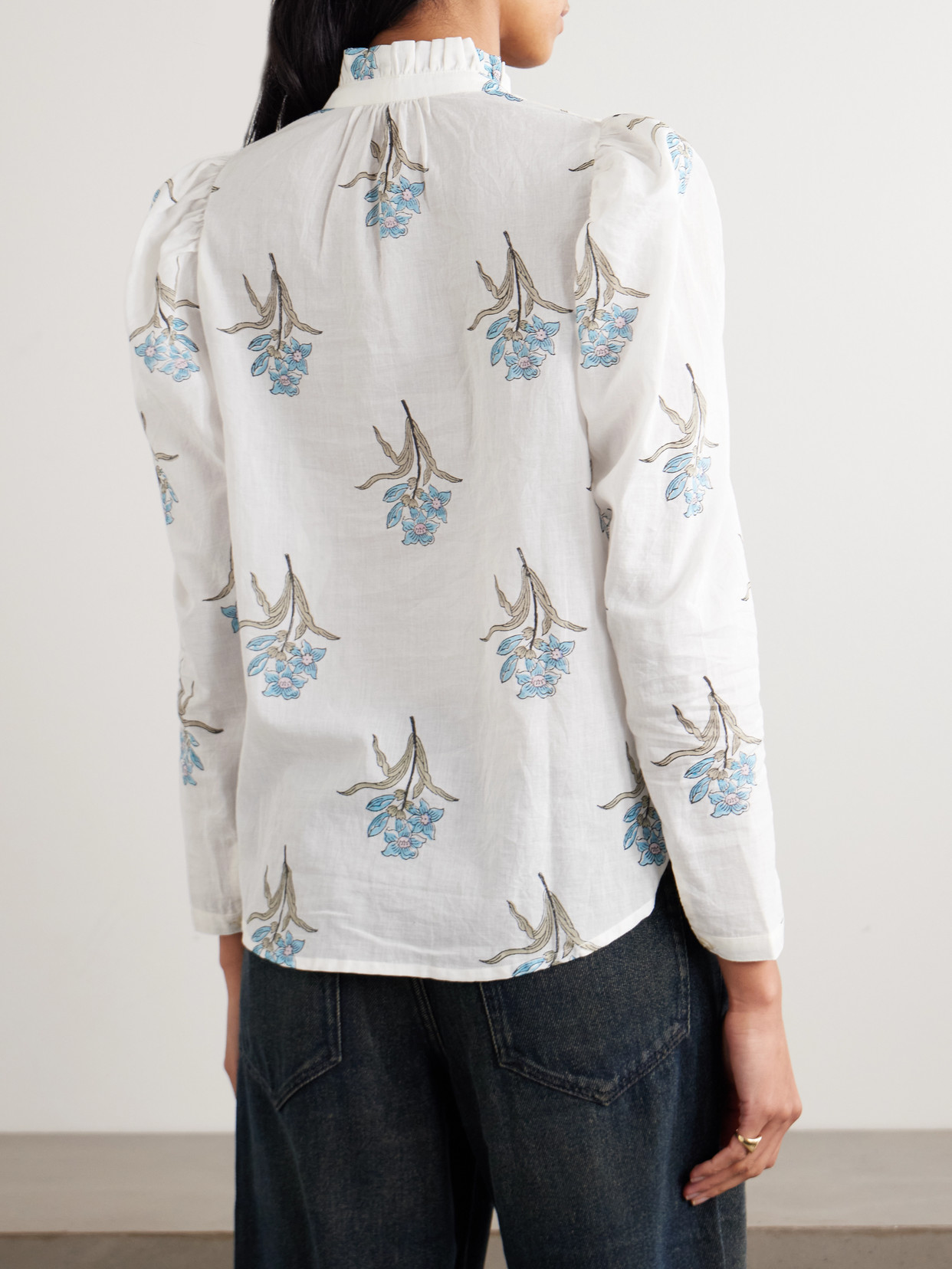 Alix Of Bohemia Artemis Sky Ruffled Floral-print Cotton-voile Shirt In White