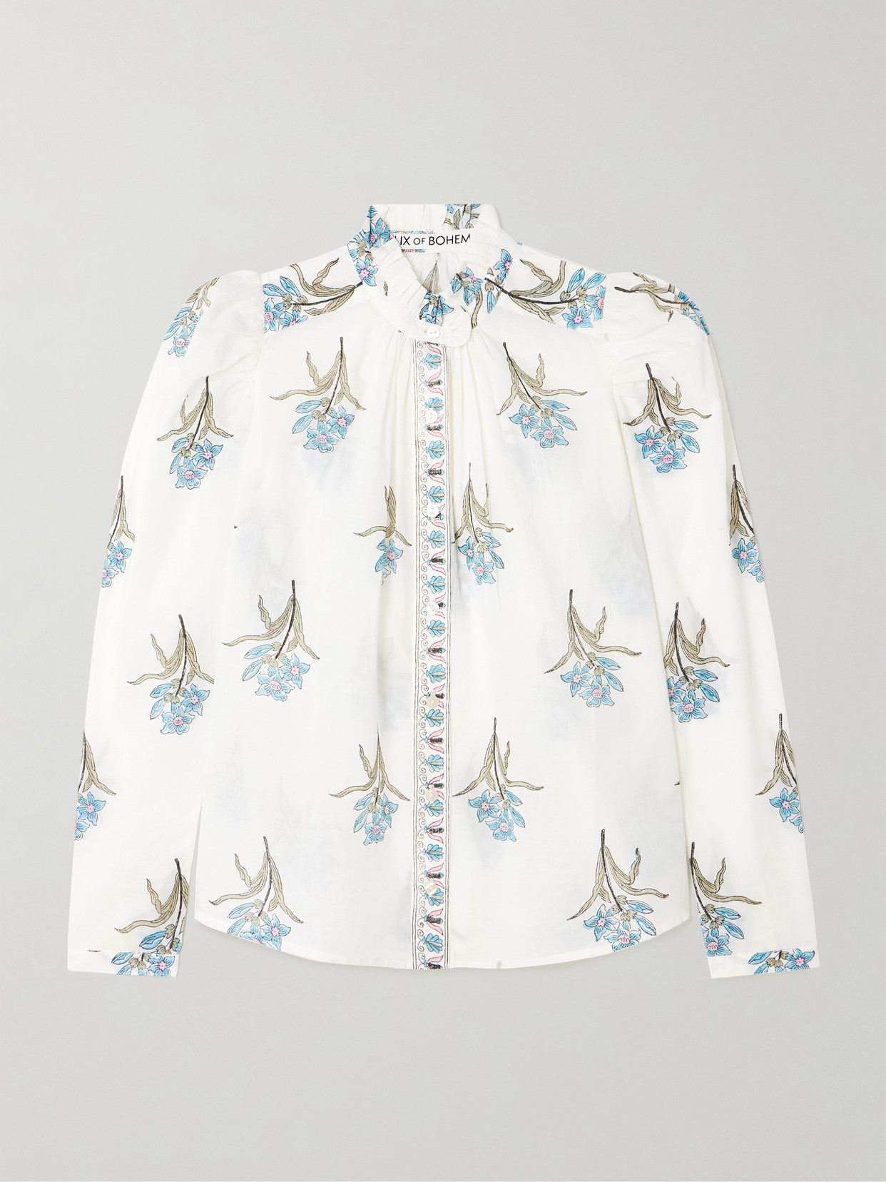 Alix Of Bohemia Artemis Sky Ruffled Floral-print Cotton-voile Shirt In White