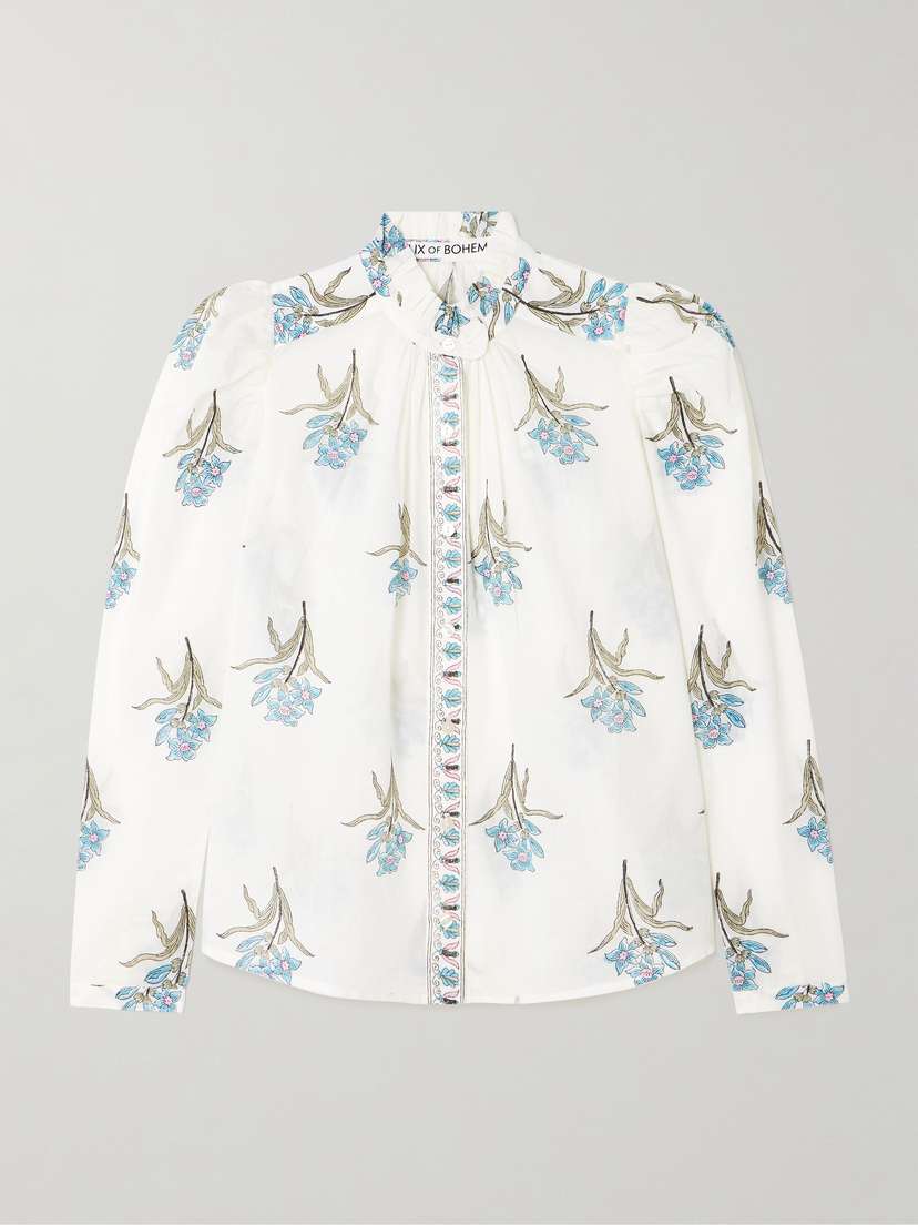 ALIX OF BOHEMIA Artemis Sky Ruffled Floral-print Cotton-voile Shirt