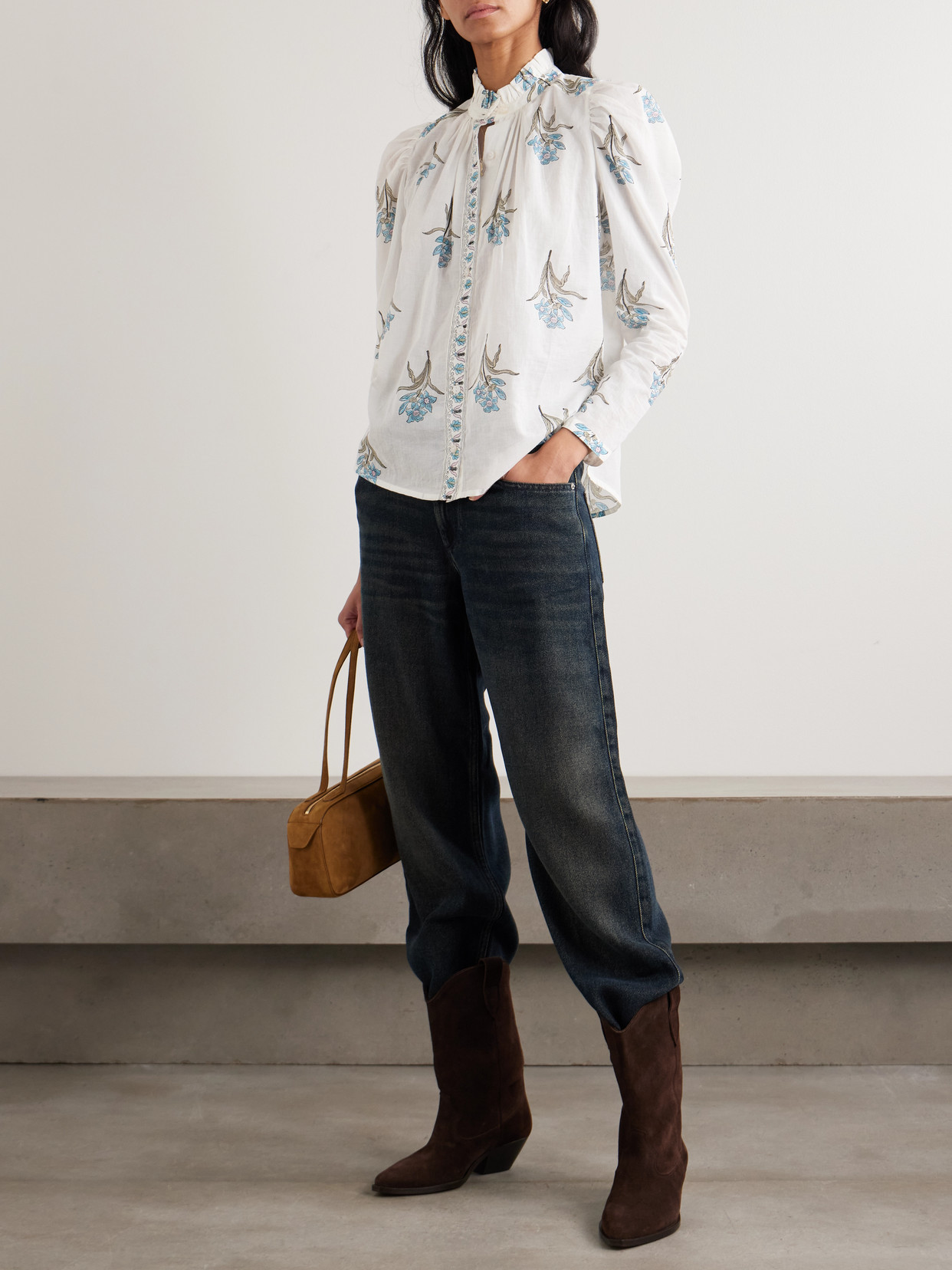 Alix Of Bohemia Artemis Sky Ruffled Floral-print Cotton-voile Shirt In White