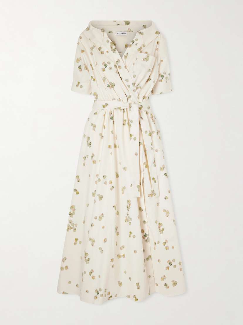 Altuzarra Lydia Belted Printed Cotton-blend Poplin Midi Dress