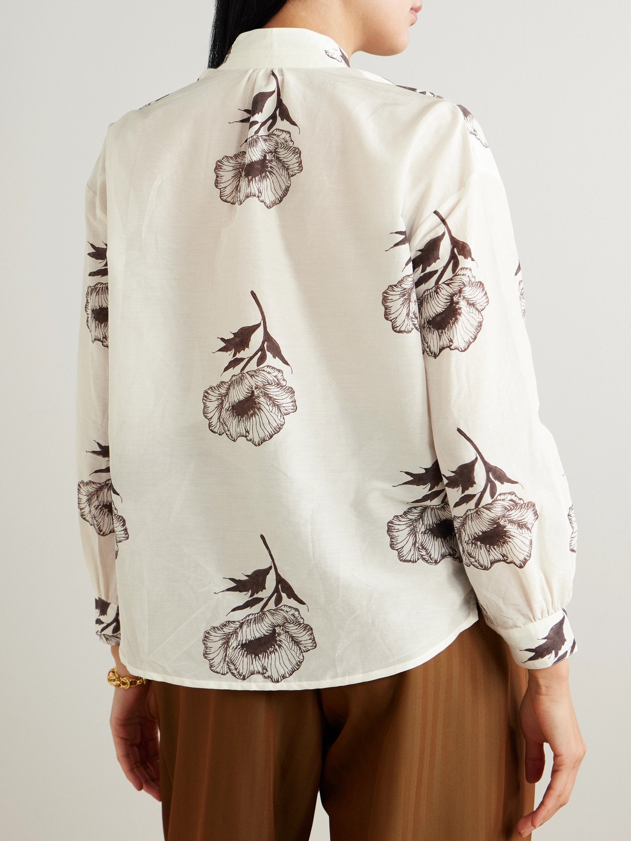 Kiki Obsidian Poppy Floral-Print Cotton And Silk-Blend Shirt