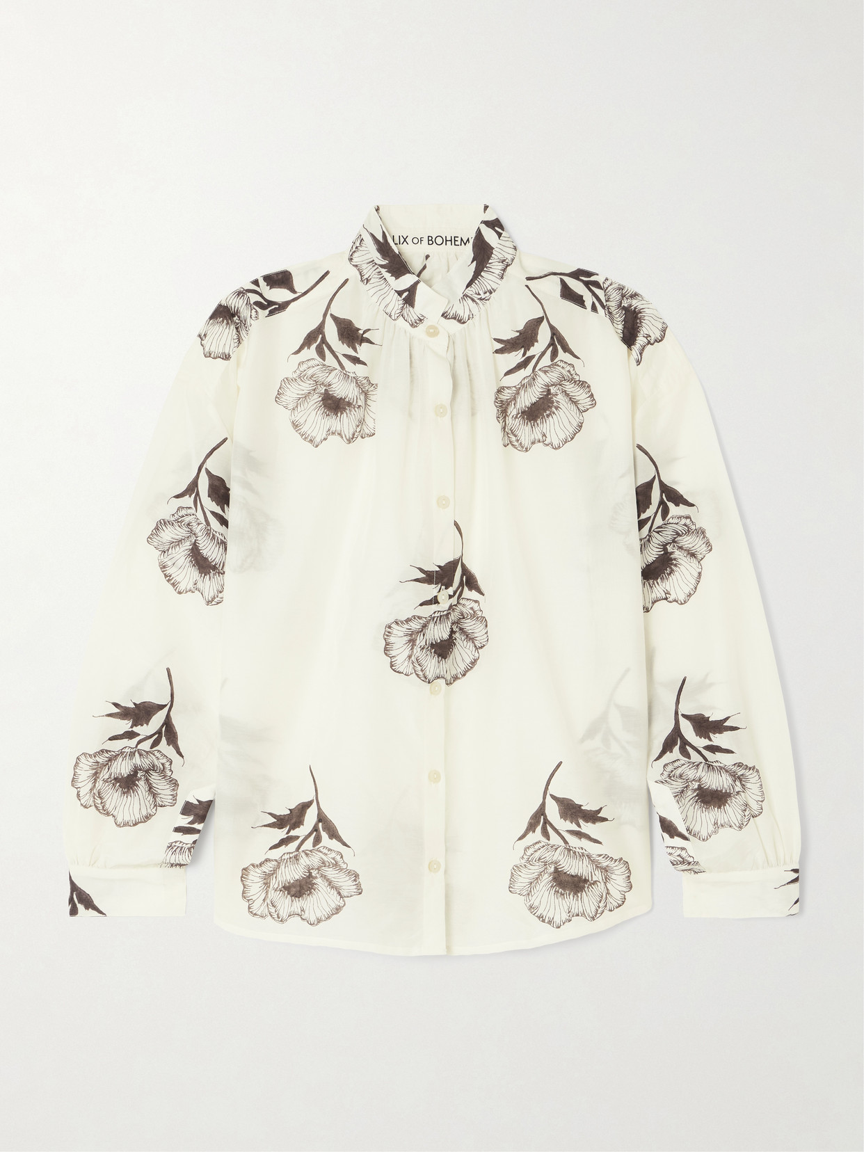 Alix Of Bohemia Kiki Obsidian Poppy Floral-print Cotton And Silk-blend Shirt In White