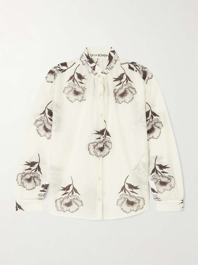 ALIX OF BOHEMIA Kiki Obsidian Poppy Floral-print Cotton And Silk-blend Shirt