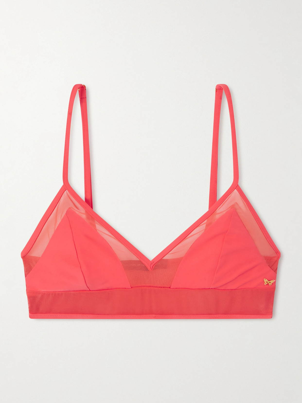 Kiki De Montparnasse Peep Show Mesh-trimmed Bikini Top In Orange