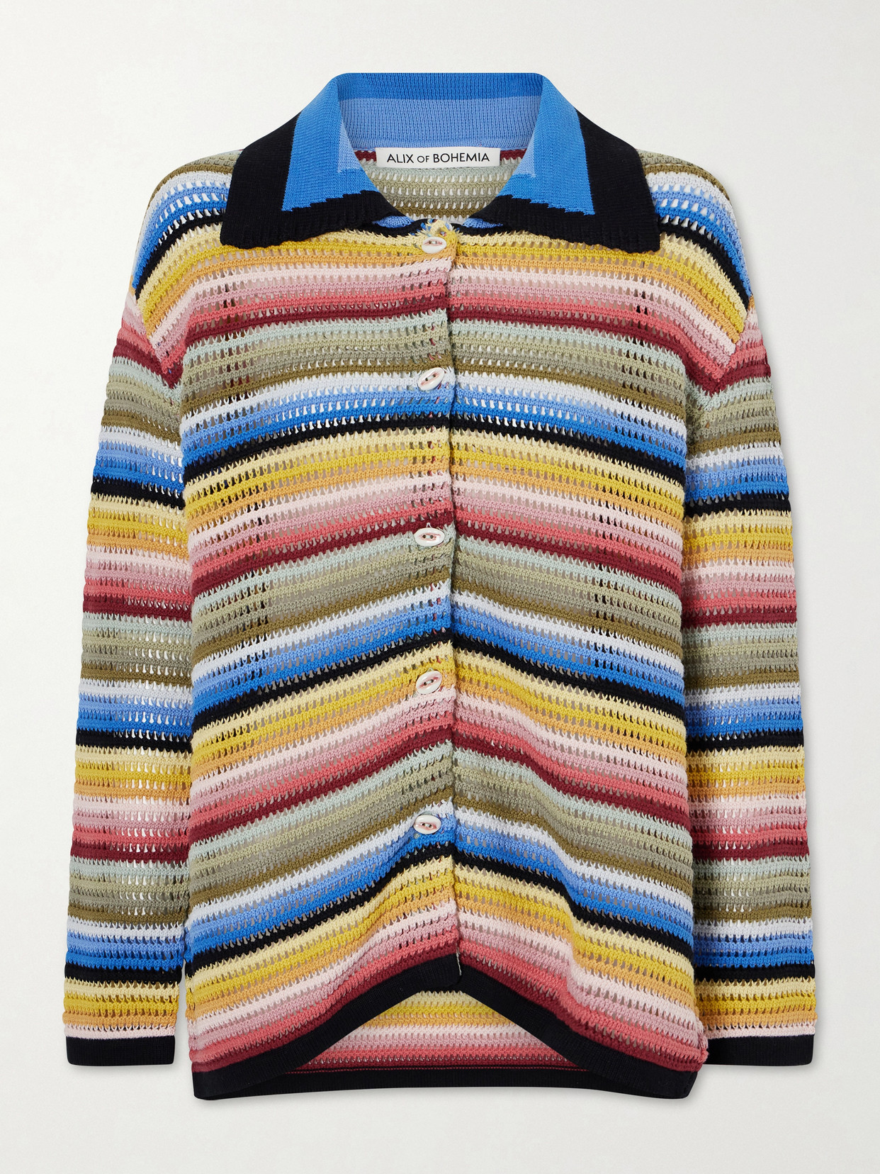 Alix Of Bohemia Emery Striped Crocheted Cotton Cardigan In Multi