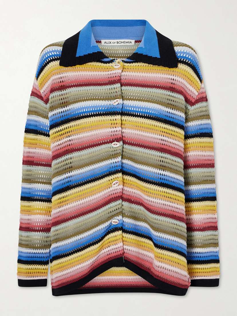 ALIX OF BOHEMIA Emery Striped Crocheted Cotton Cardigan