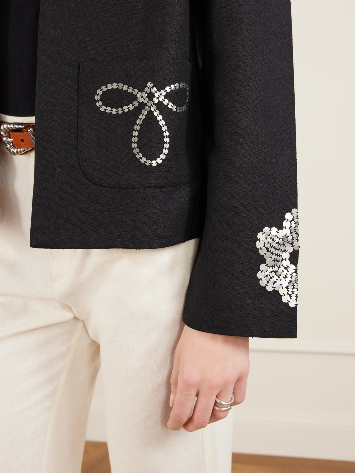 Alix Of Bohemia Francis Lovebird Embellished Silk Jacket In Black