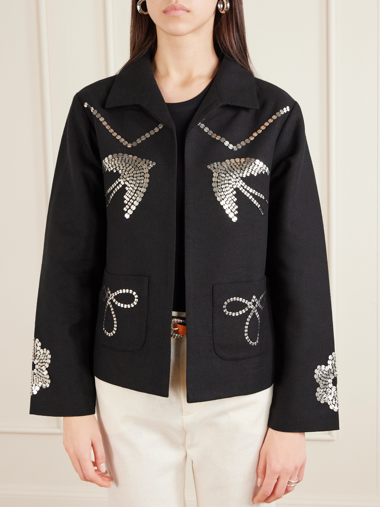 Alix Of Bohemia Francis Lovebird Embellished Silk Jacket In Black