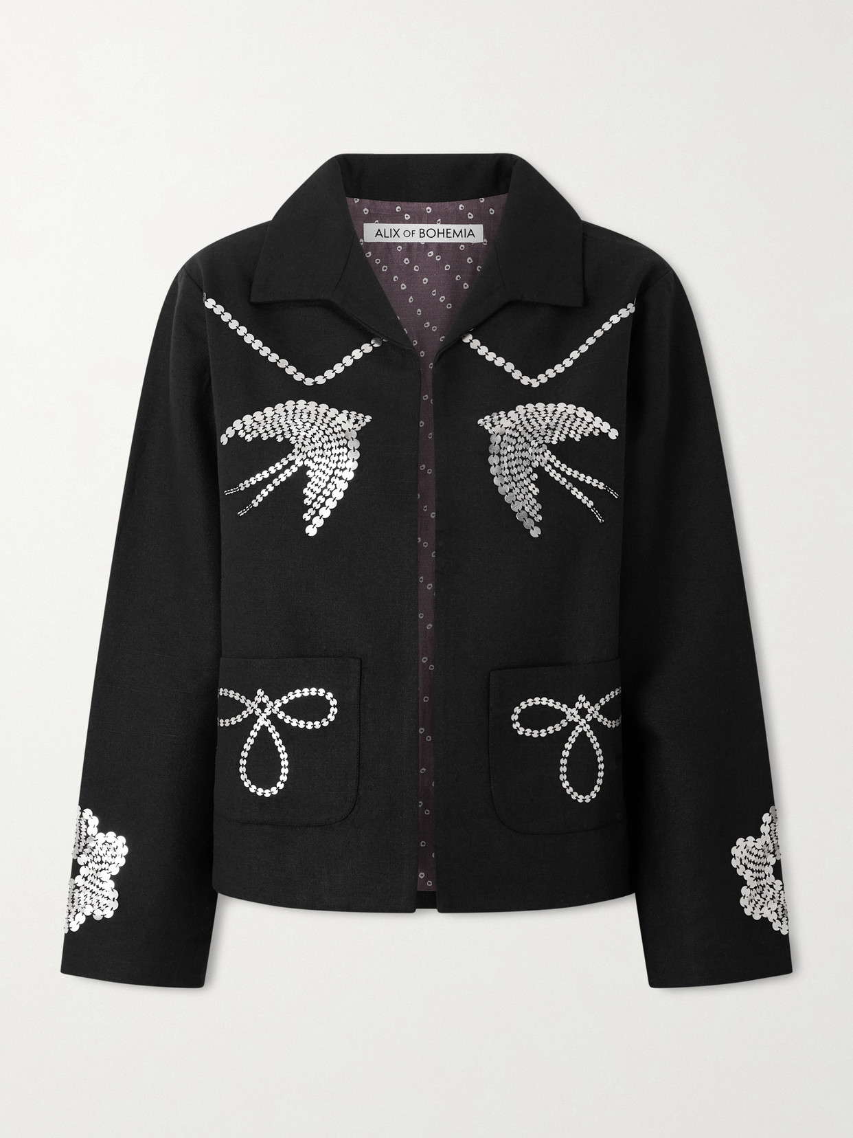 Alix Of Bohemia Francis Lovebird Embellished Silk Jacket In Black