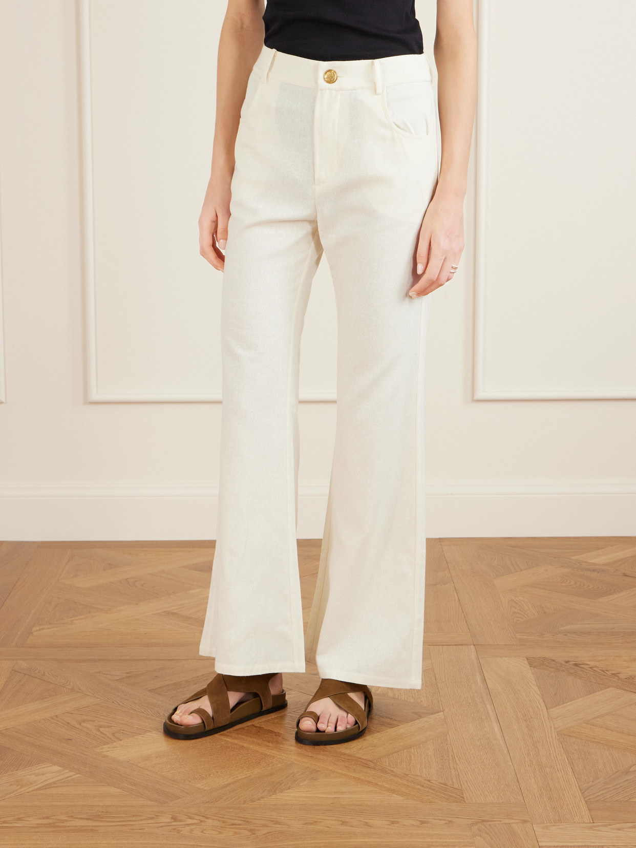 Alix Of Bohemia Bunny Silk-twill Flared Pants In White