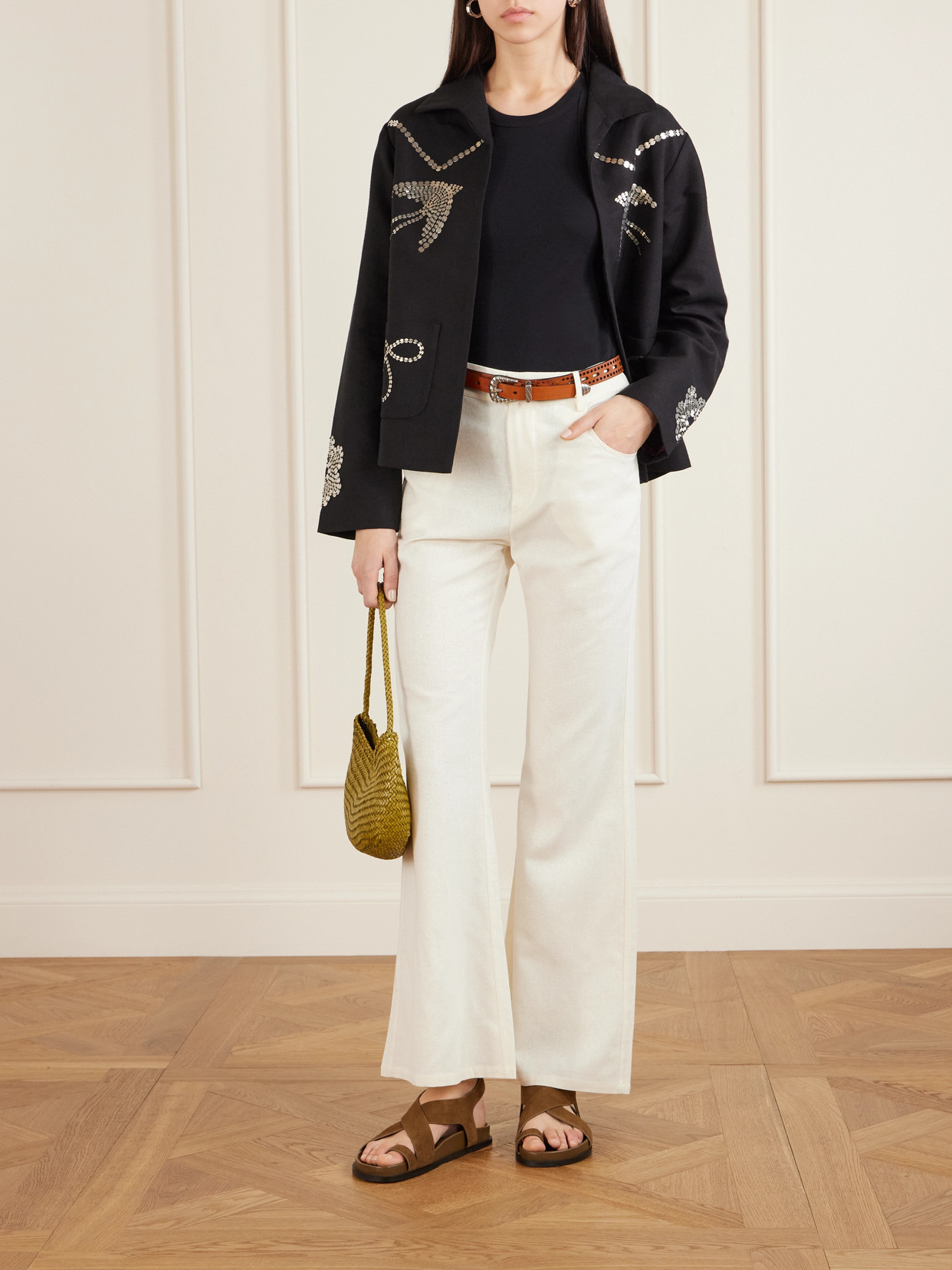 Alix Of Bohemia Bunny Silk-twill Flared Pants In White