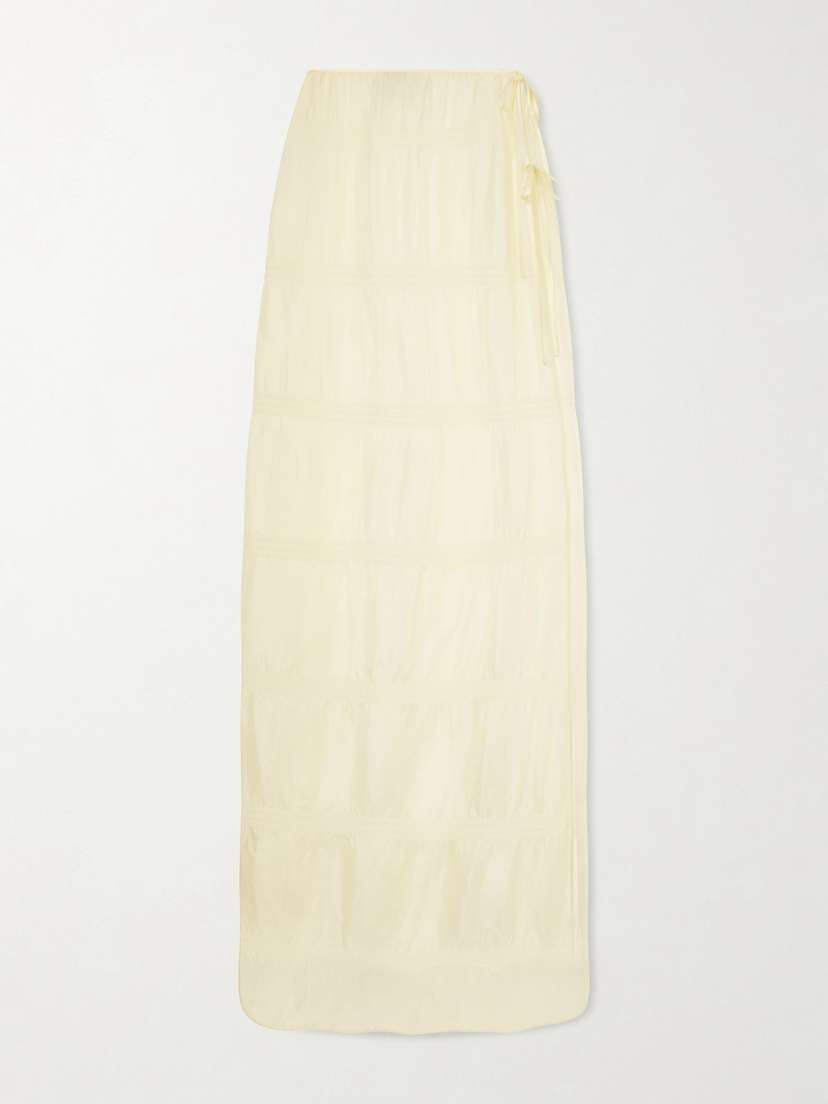 Kiki de Montparnasse Smocked Silk-blend Maxi Skirt