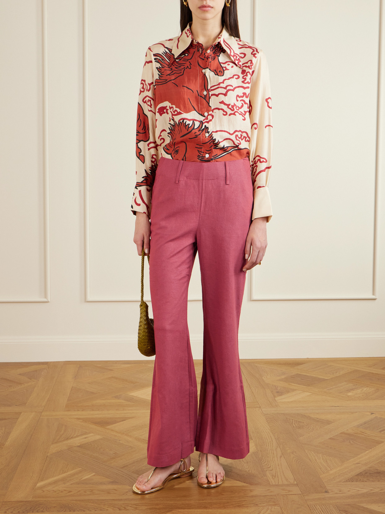 Alix Of Bohemia Charlie Silk Flared Pants In Animal Print