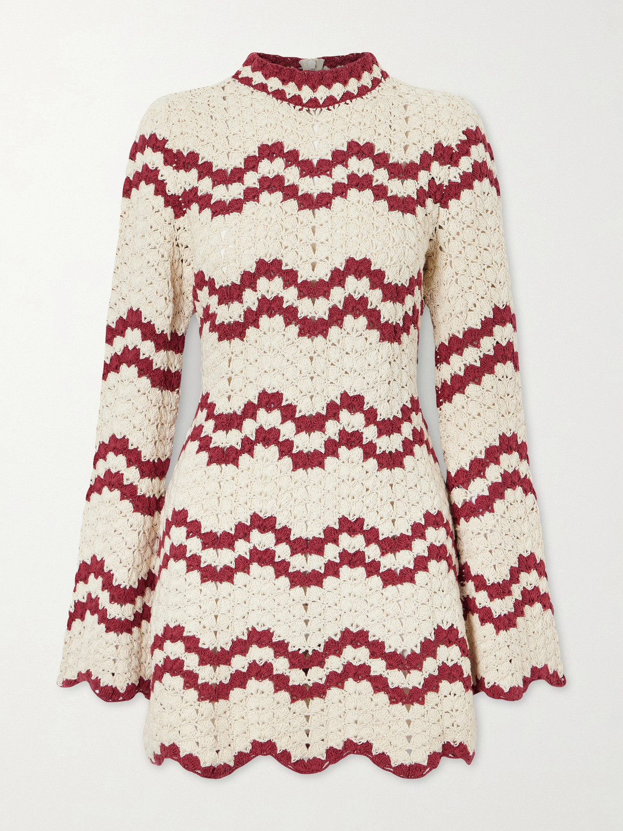 Alix Of Bohemia Romy Scalloped Striped Crocheted Cotton Mini Dress In Neutral
