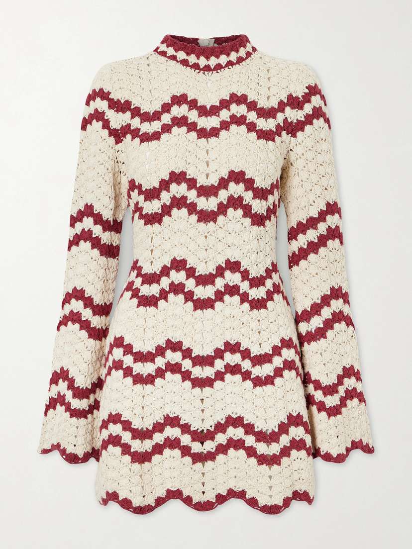 ALIX OF BOHEMIA Romy Scalloped Striped Crocheted Cotton Mini Dress