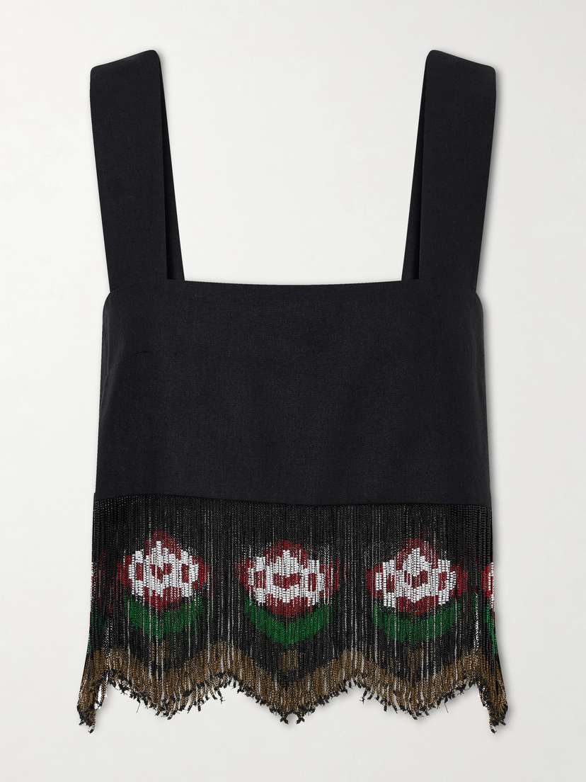 ALIX OF BOHEMIA Mia Cropped Bead-embellished Fringed Silk Top