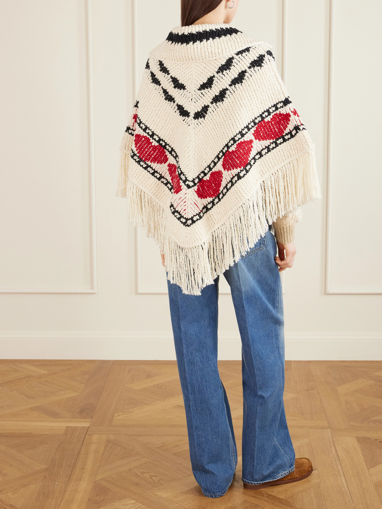 Alix Of Bohemia Faune Fringed Jacquard-knit Cotton Poncho In Brown