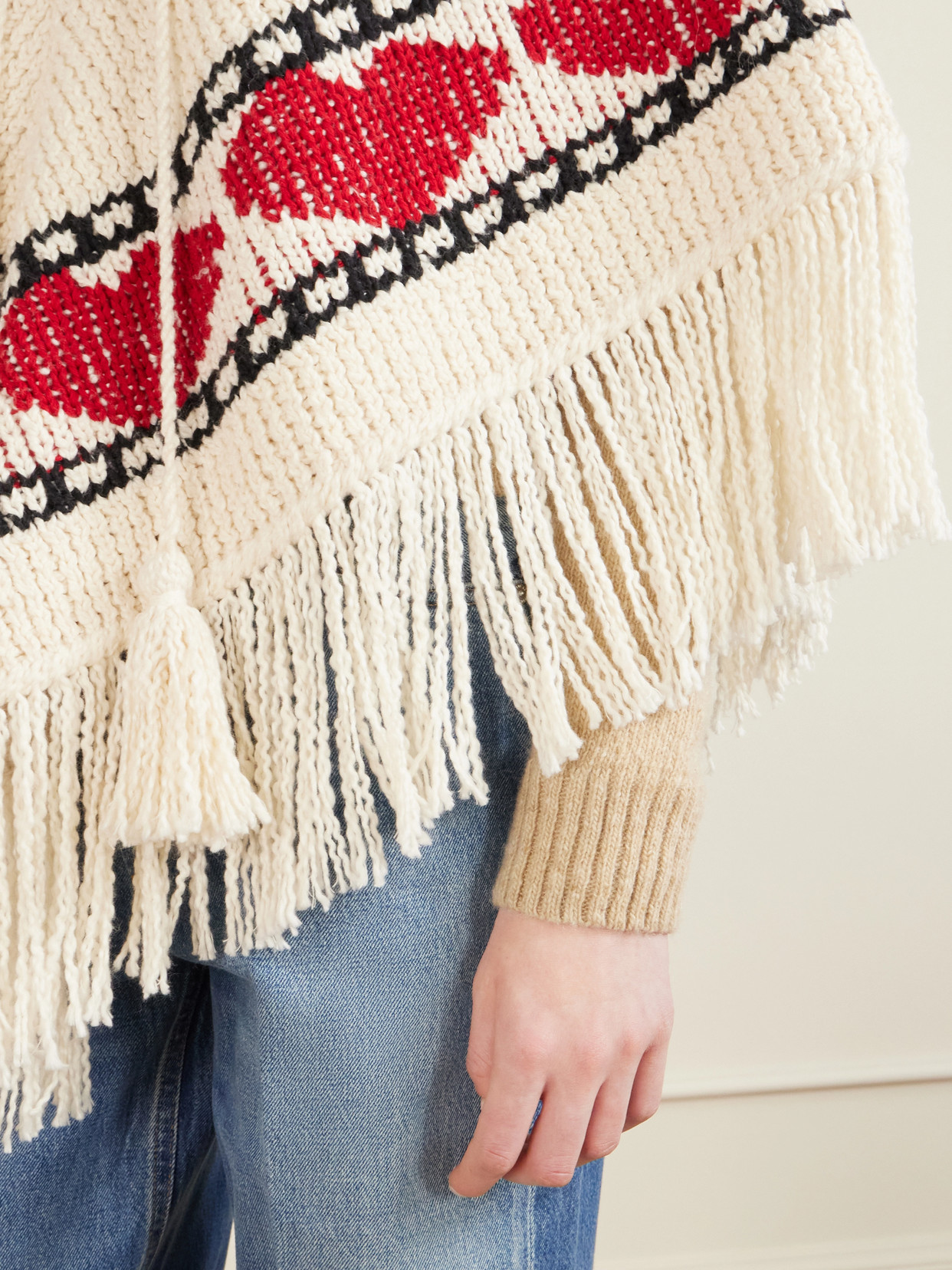 Alix Of Bohemia Faune Fringed Jacquard-knit Cotton Poncho In Brown