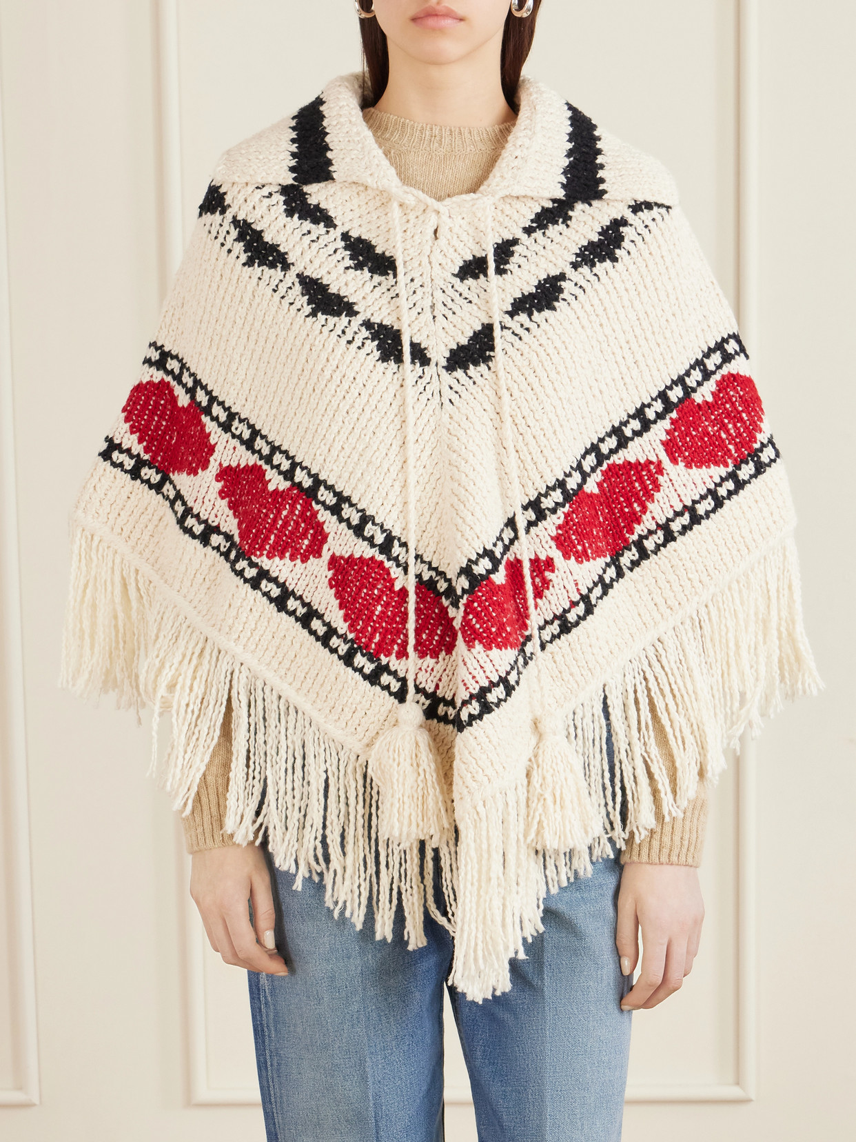 Alix Of Bohemia Faune Fringed Jacquard-knit Cotton Poncho In Brown
