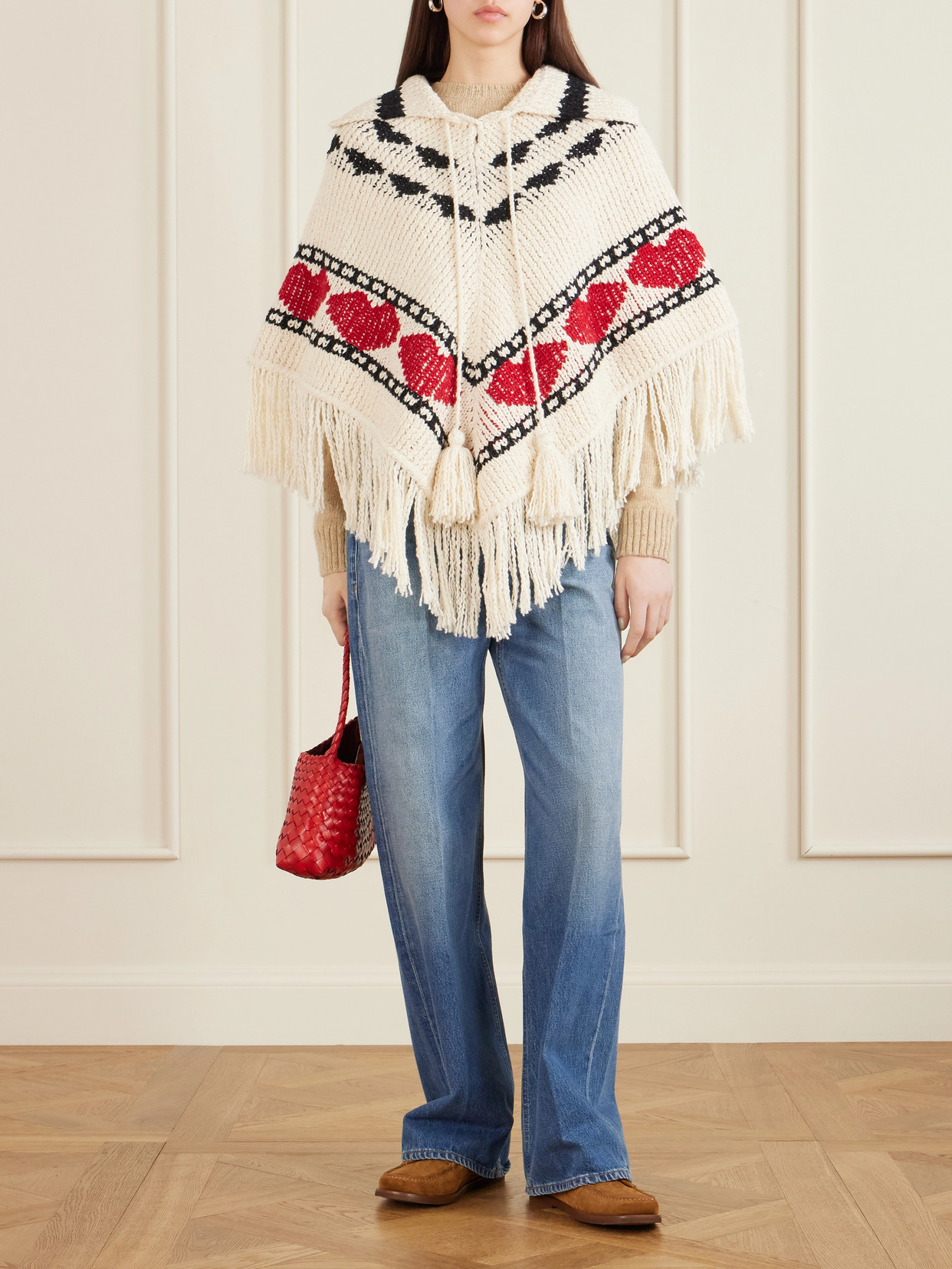 Alix Of Bohemia Faune Fringed Jacquard-knit Cotton Poncho In Brown