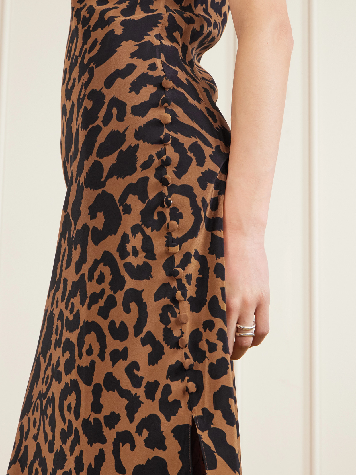 Alix Of Bohemia Adelaide Leopard-print Silk Crepe De Chine Midi Dress In Brown