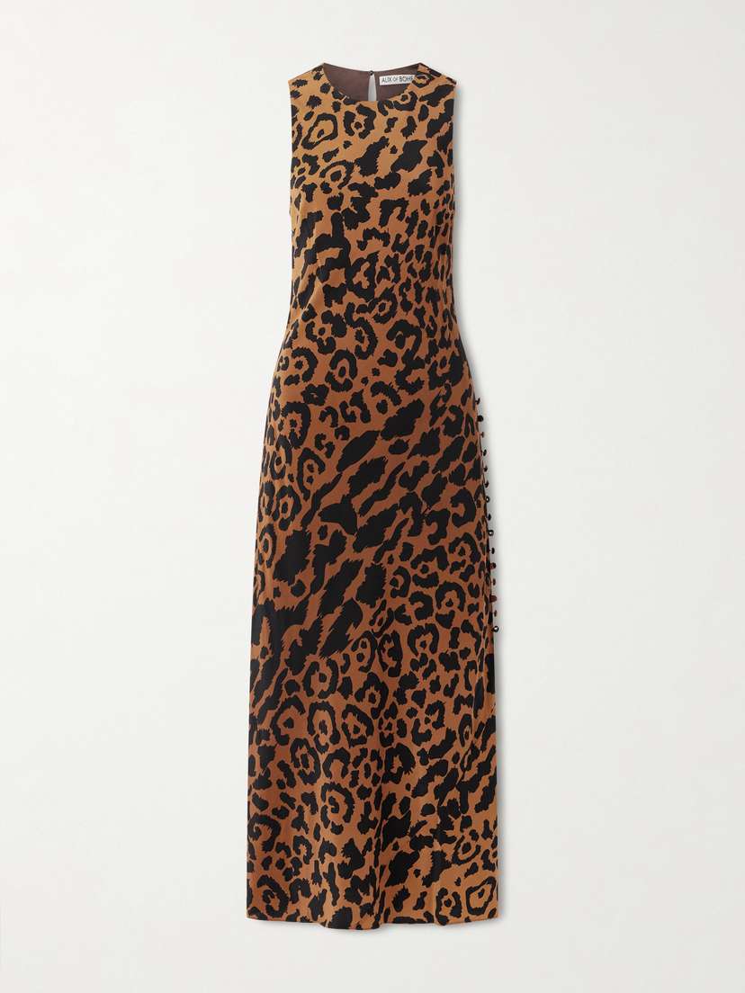 ALIX OF BOHEMIA Adelaide Leopard-print Silk Crepe De Chine Midi Dress