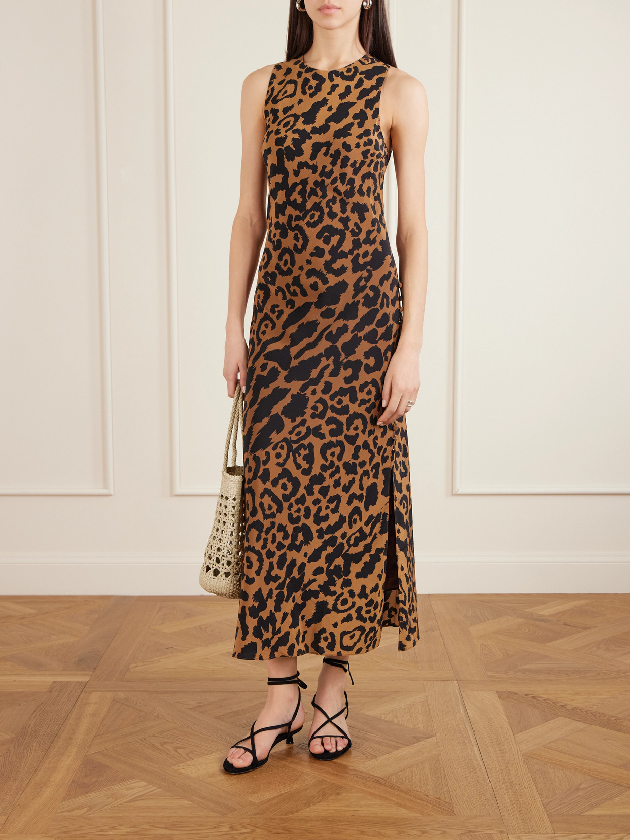 Alix Of Bohemia Adelaide Leopard-print Silk Crepe De Chine Midi Dress In Brown