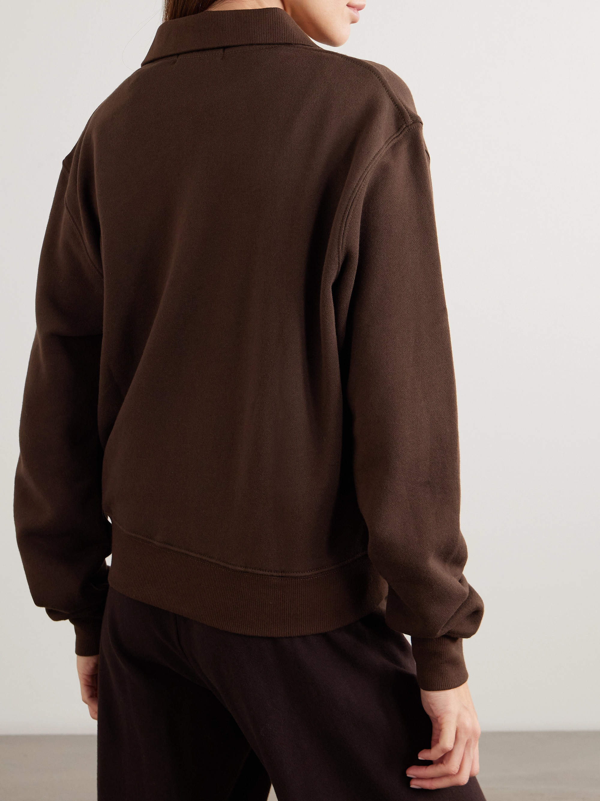 ÉTERNE Embroidered French cotton and modal-blend terry half-zip sweatshirt
