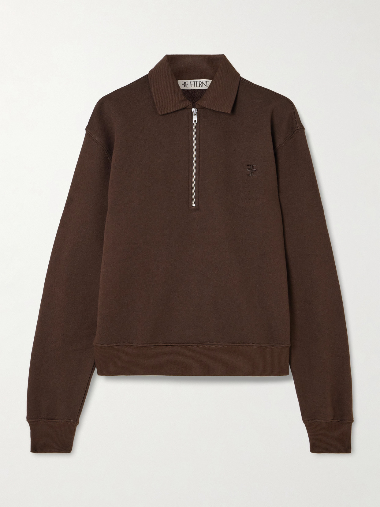 Éterne Embroidered French Cotton And Modal-blend Terry Half-zip Sweatshirt In Brown