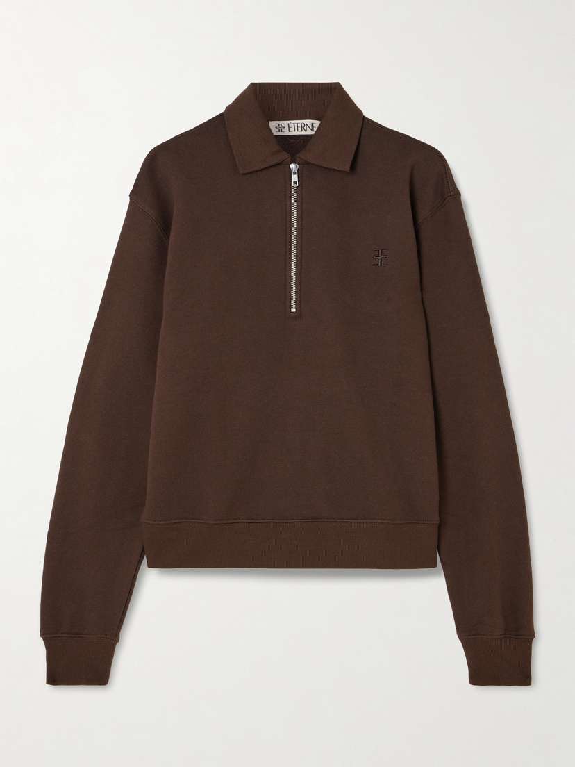 ÉTERNE Embroidered French Cotton And Modal-blend Terry Half-zip Sweatshirt