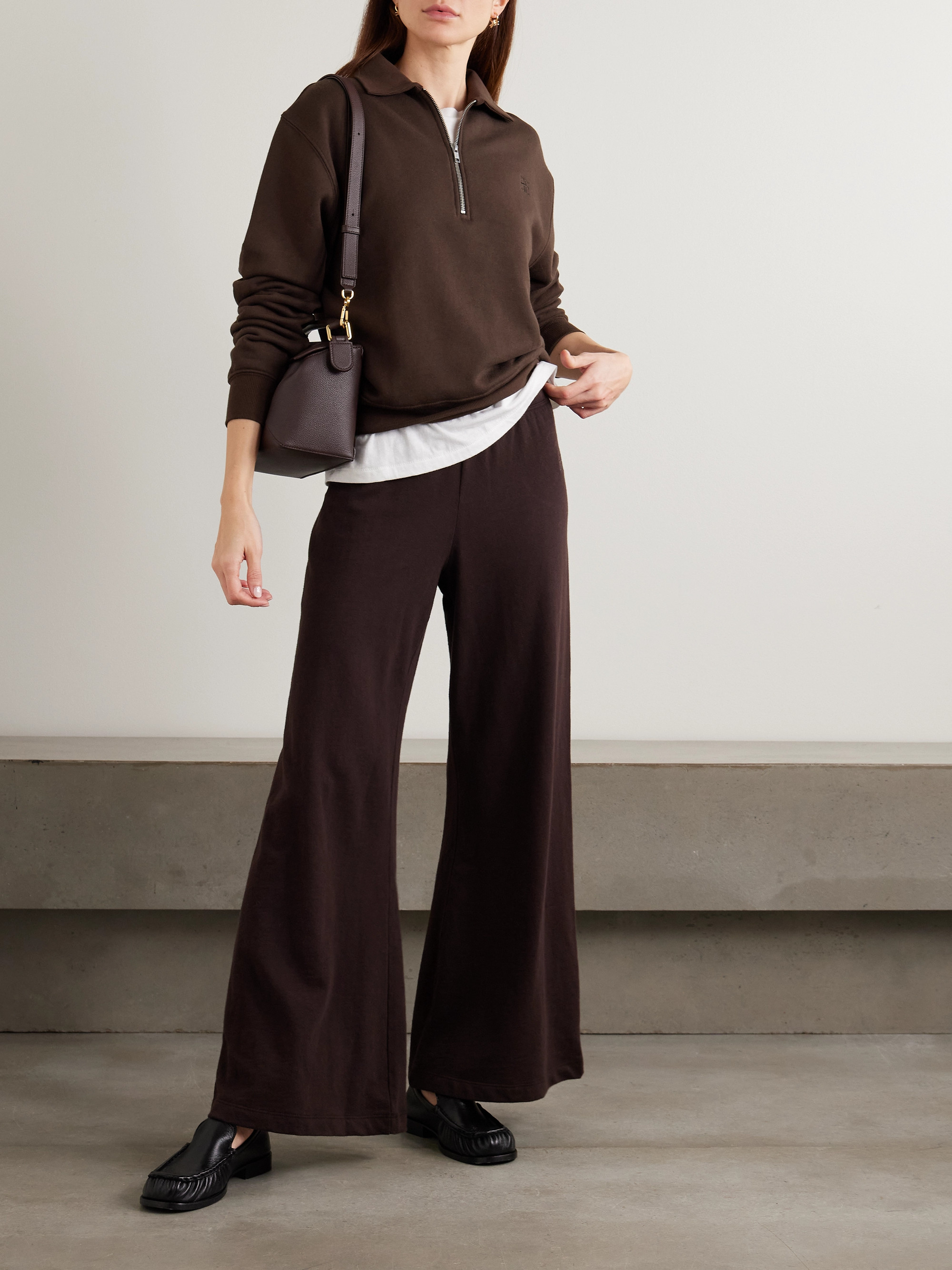 ÉTERNE Embroidered French cotton and modal-blend terry half-zip sweatshirt