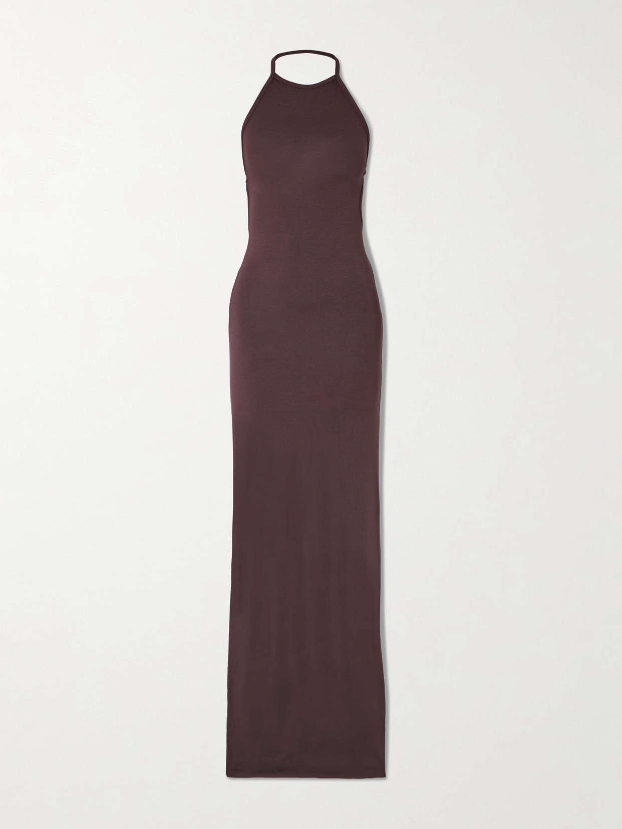 Éterne Vivian Stretch-modal Jersey Halterneck Maxi Dress In Brown
