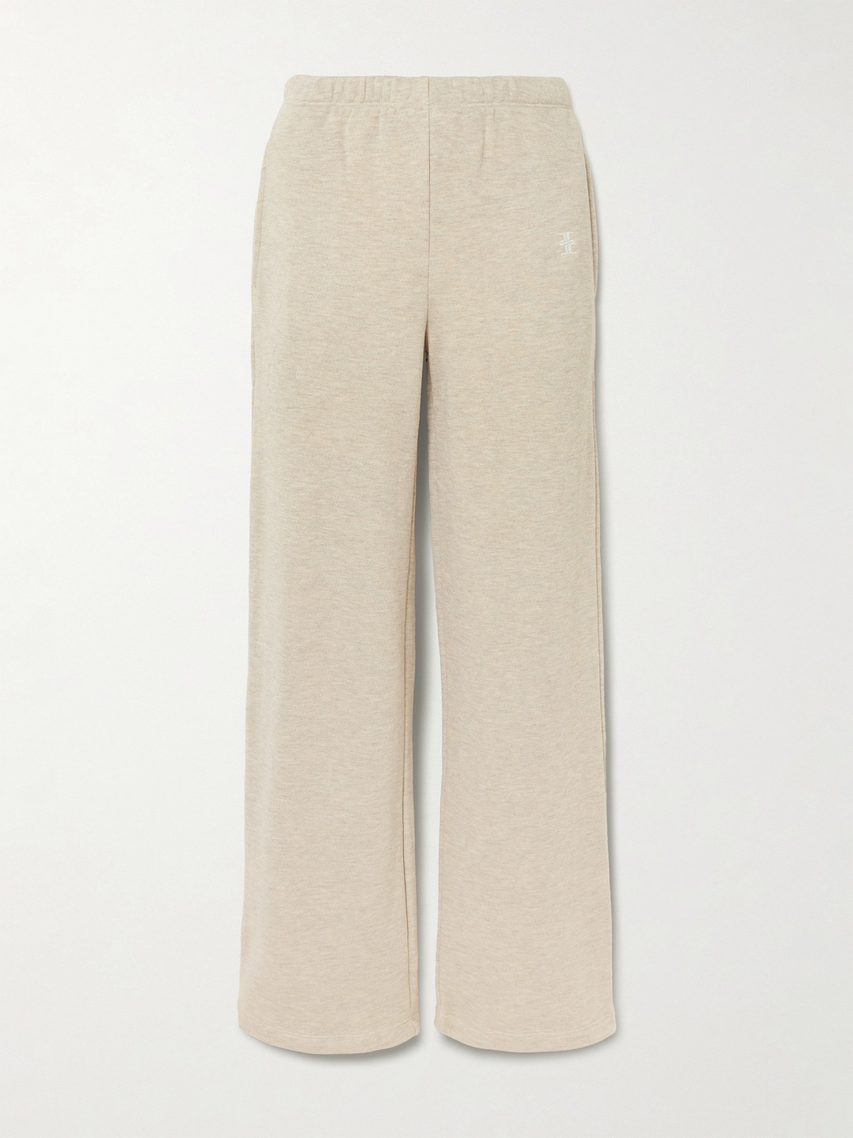 Éterne Embroidered French Cotton-blend Terry Wide-leg Sweatpants In Neutral