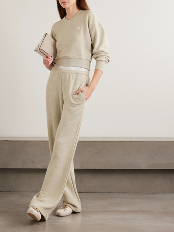 ÉTERNE Embroidered French cotton-blend terry wide-leg sweatpants