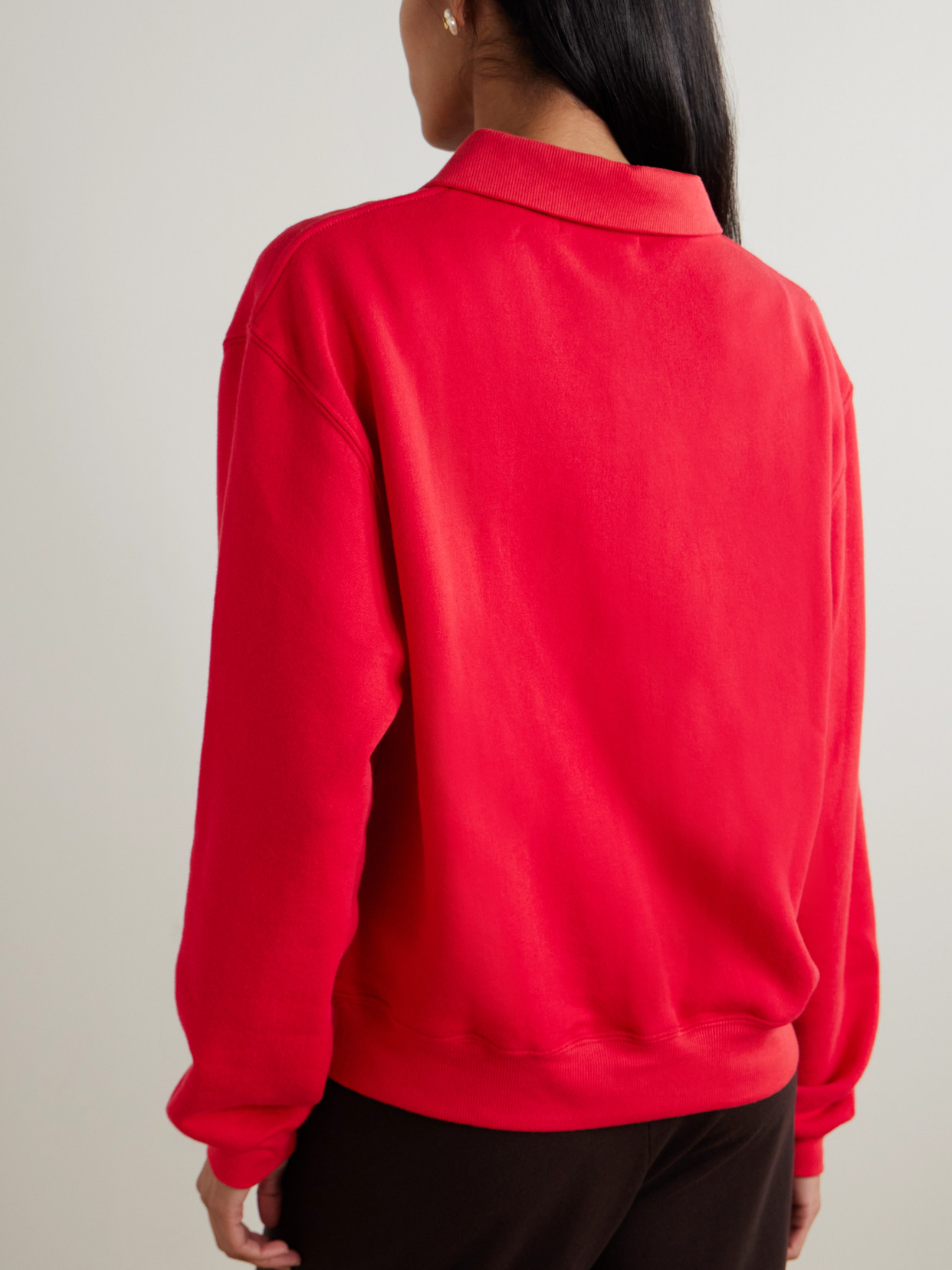 Éterne Embroidered French Cotton And Modal-blend Terry Half-zip Sweatshirt In Red