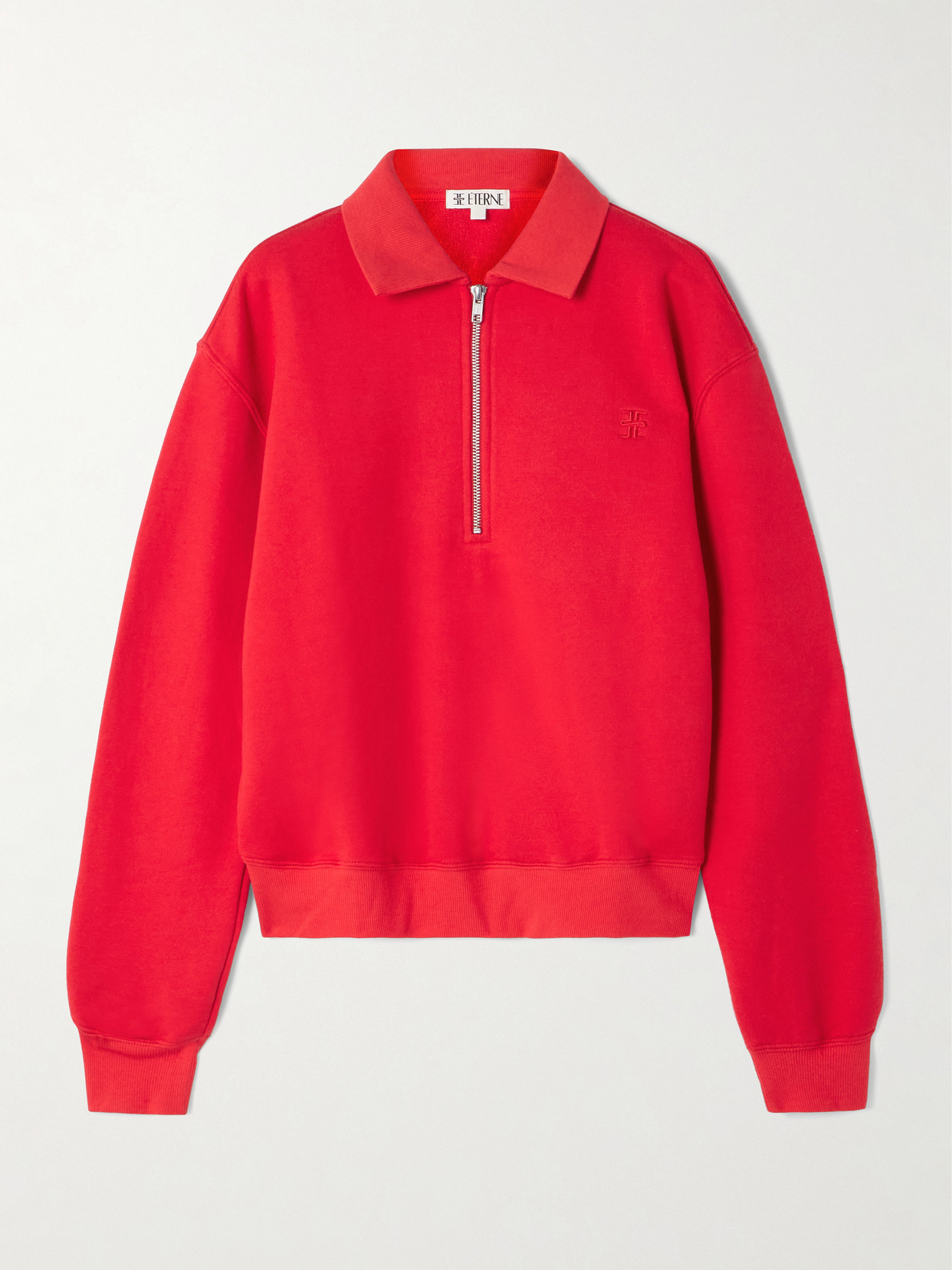 Éterne Embroidered French Cotton And Modal-blend Terry Half-zip Sweatshirt In Red