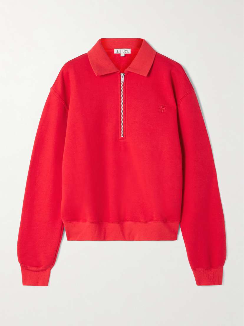 ÉTERNE Embroidered French Cotton And Modal-blend Terry Half-zip Sweatshirt