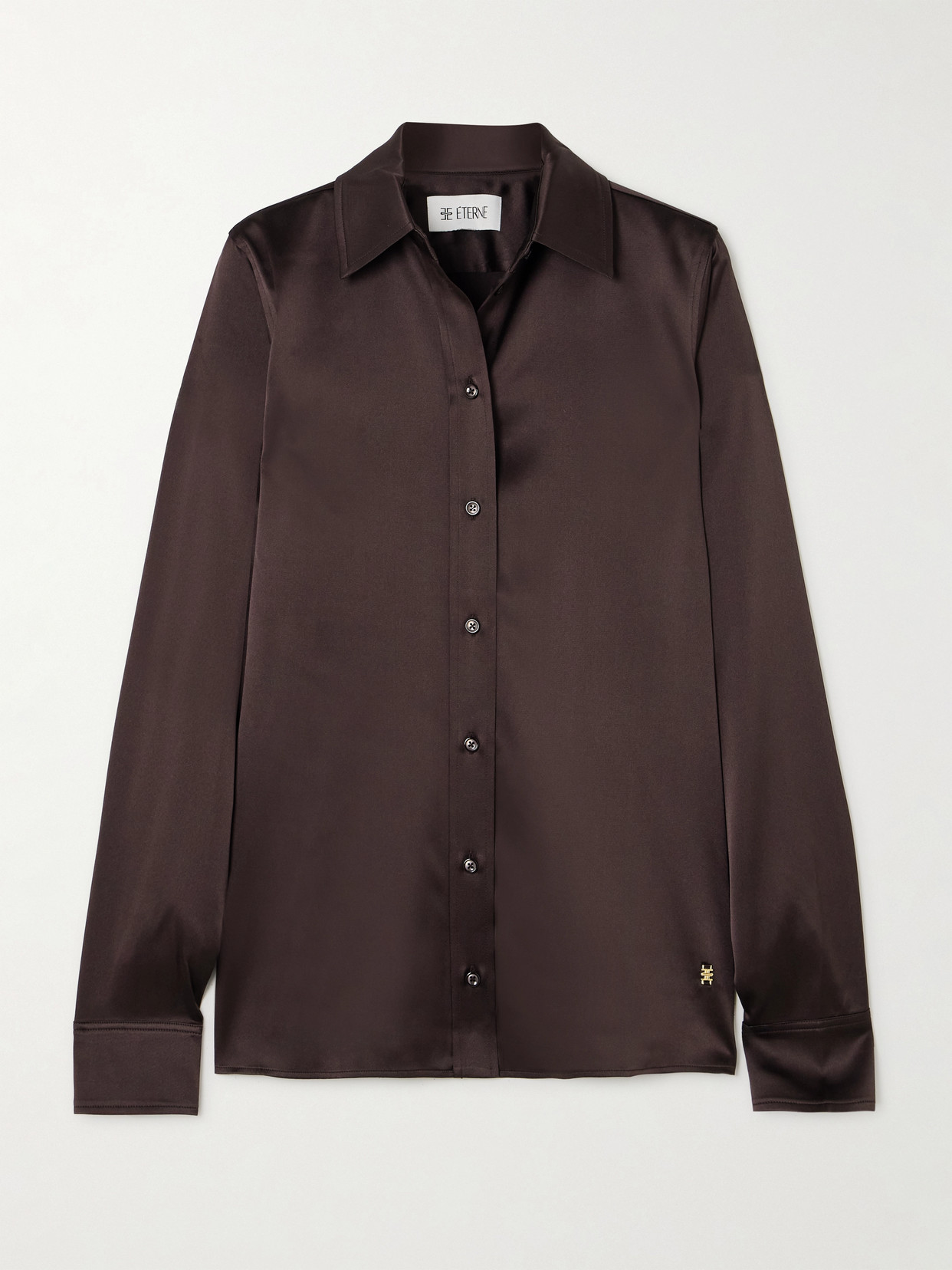 Éterne Constance Embellished Stretch-silk Satin Shirt In Brown