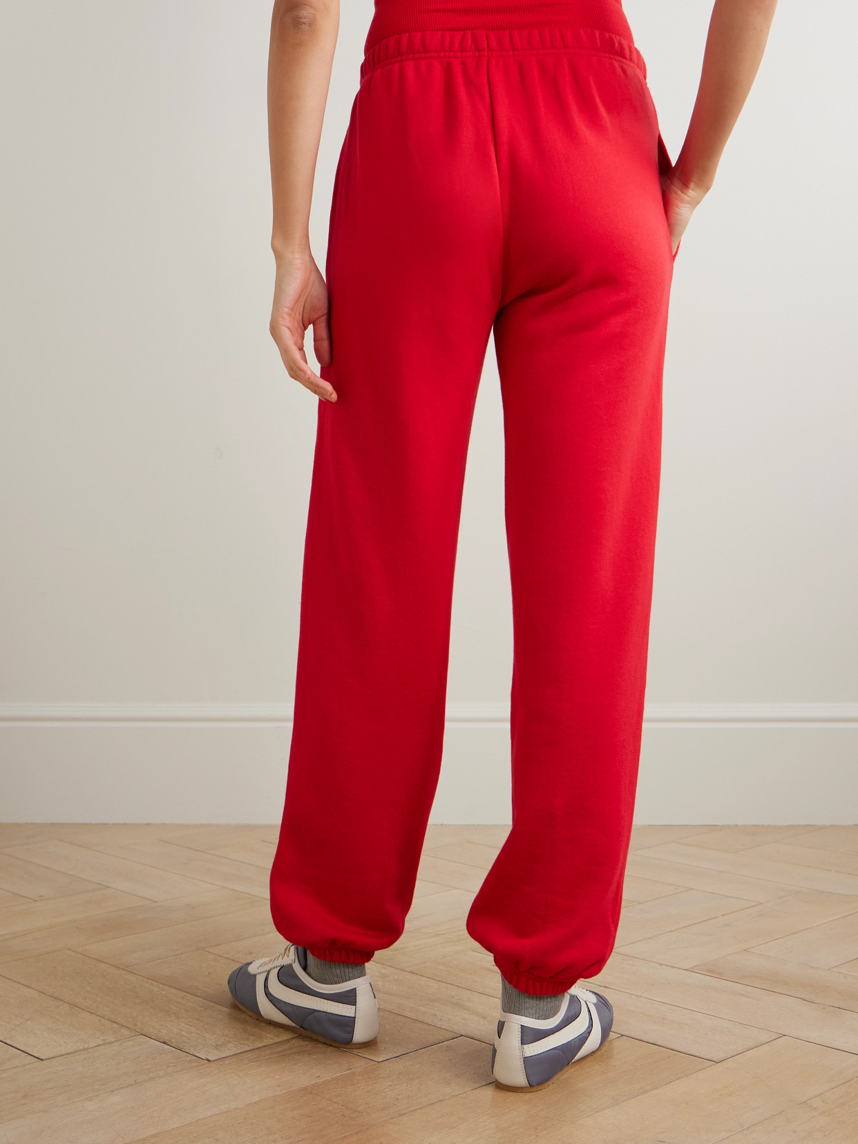 Éterne Embroidered Cotton And Modal-blend Jersey Tapered Track Pants In Red
