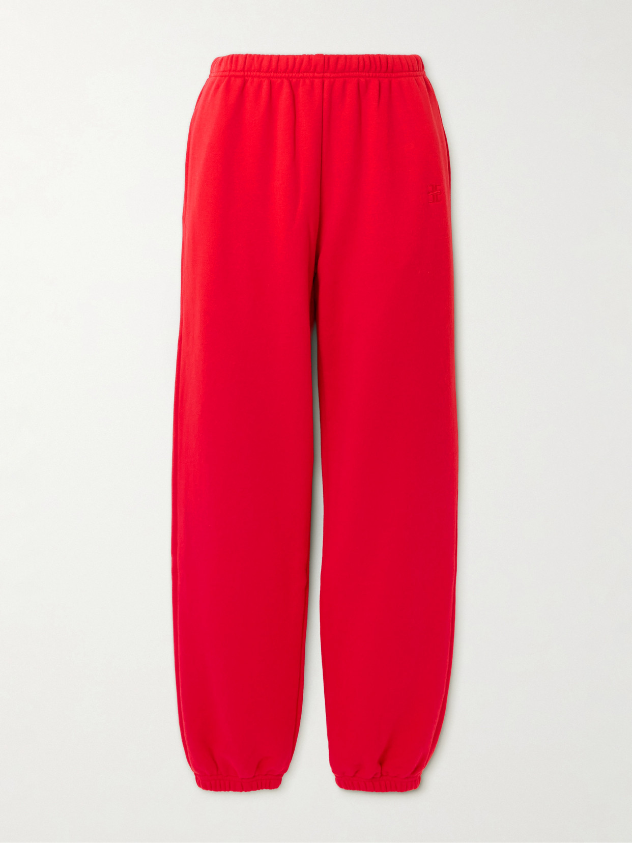Éterne Embroidered Cotton And Modal-blend Jersey Tapered Track Pants In Red