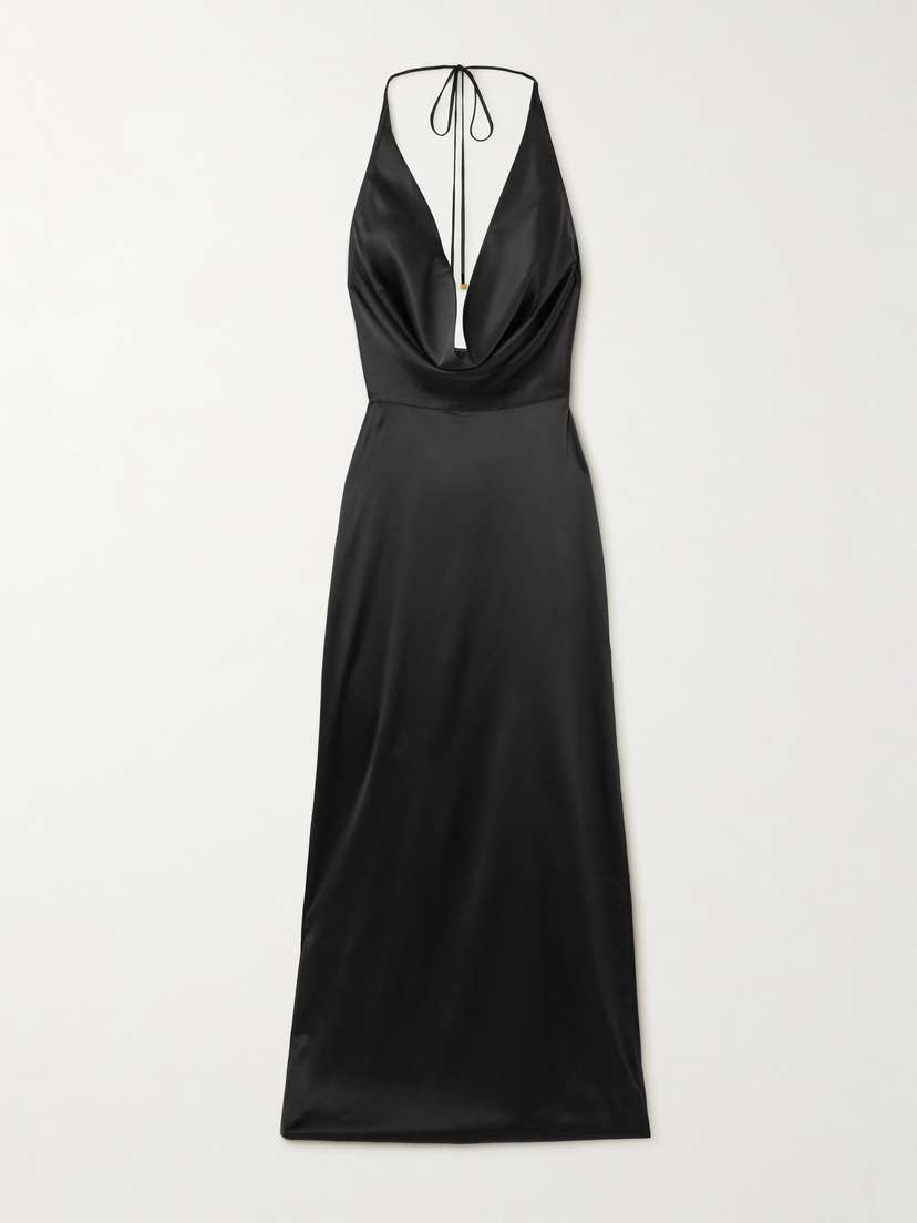 ÉTERNE Carla Draped Silk-blend Satin Halterneck Maxi Dress