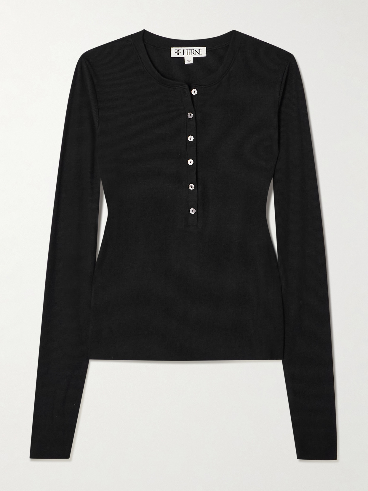 Éterne Ribbed-knit Henley Top In Black