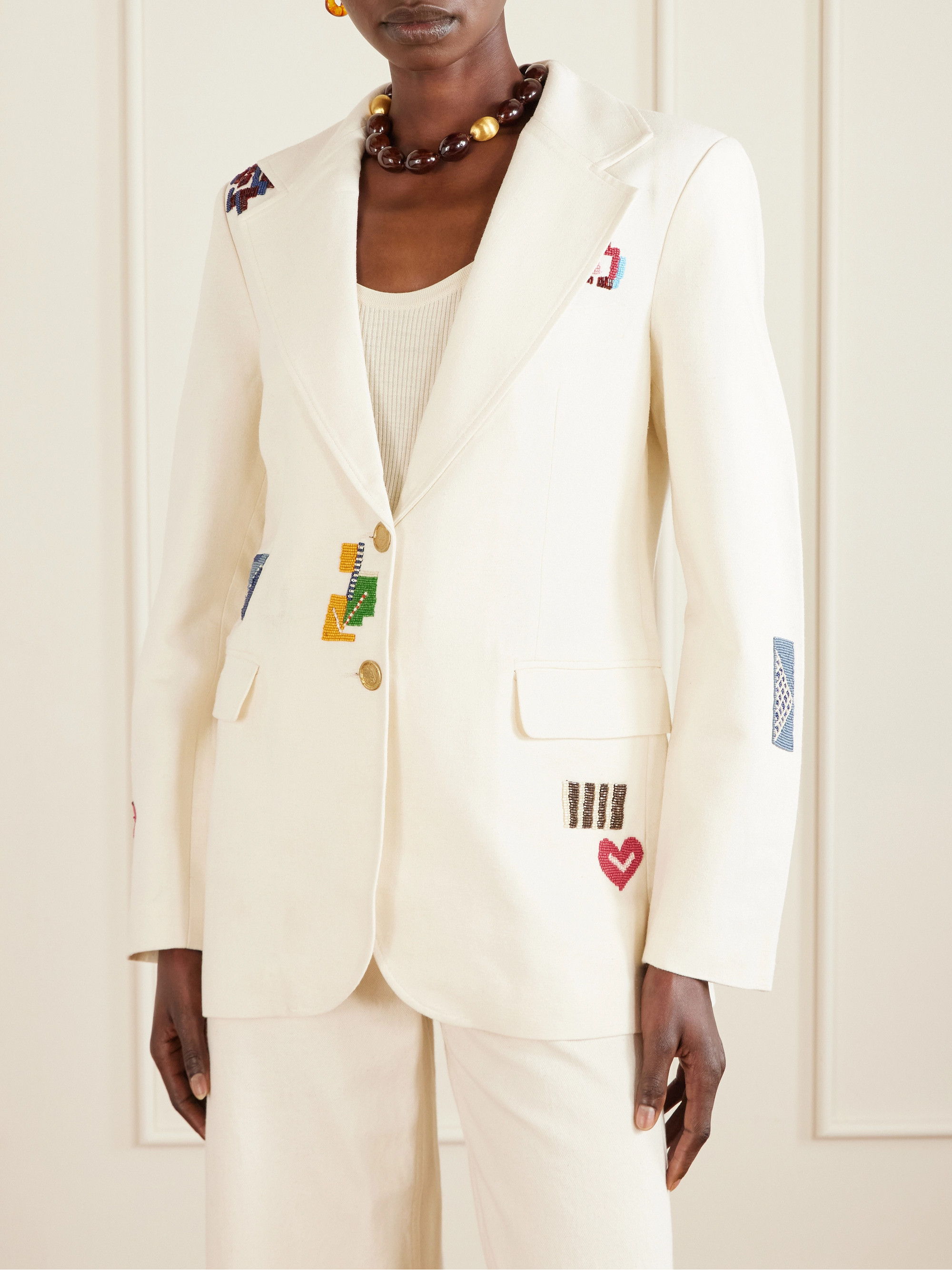 Alix Of Bohemia Afternoon Abstract Tile bead-embellished silk blazer