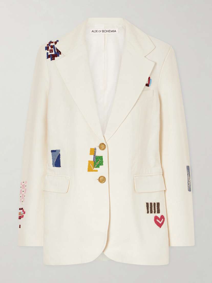 ALIX OF BOHEMIA Afternoon Abstract Tile Bead-embellished Silk Blazer