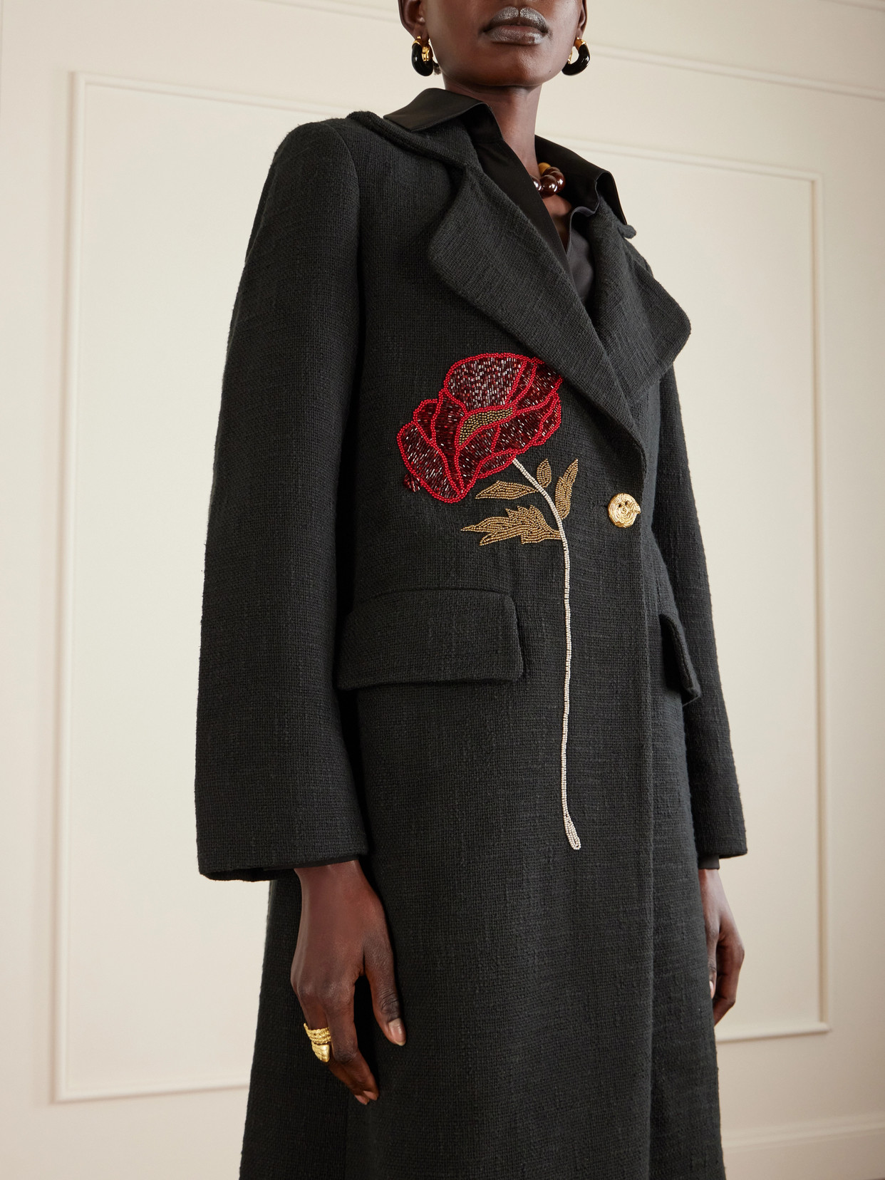 Petunia Bead-Embellished Cotton-Tweed Coat
