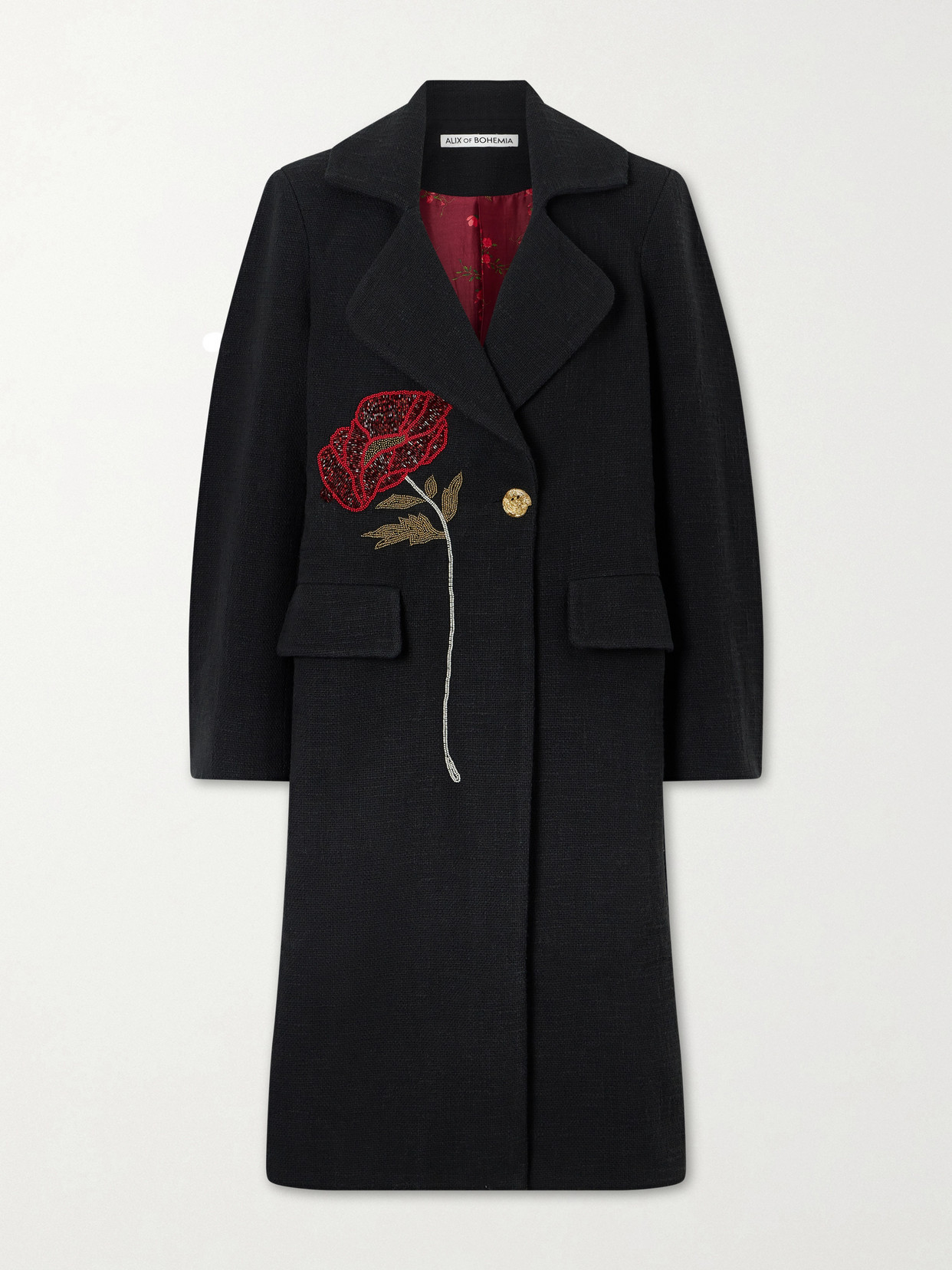 Alix Of Bohemia Petunia Bead-embellished Cotton-tweed Coat In Black