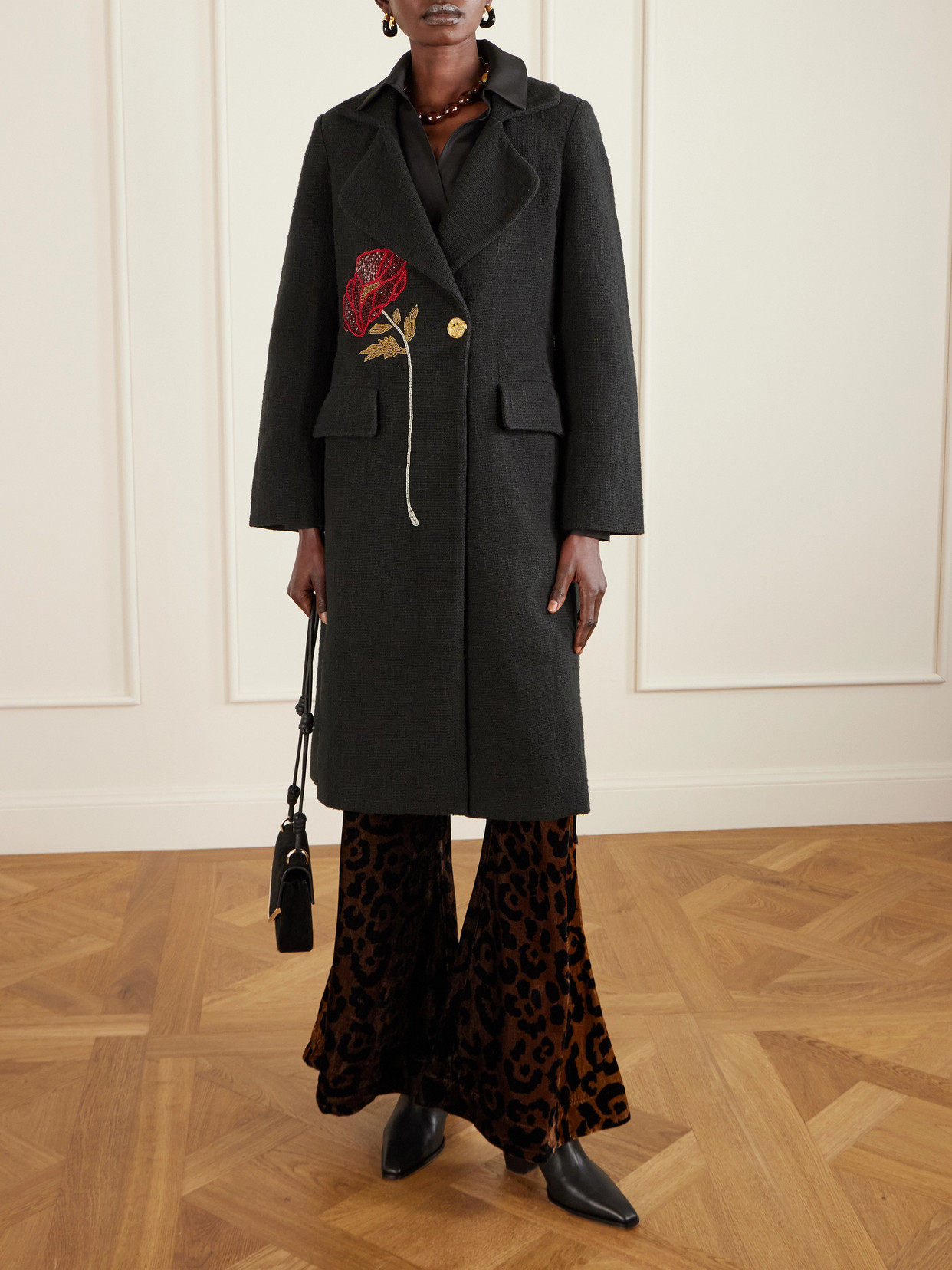 Petunia Bead-Embellished Cotton-Tweed Coat