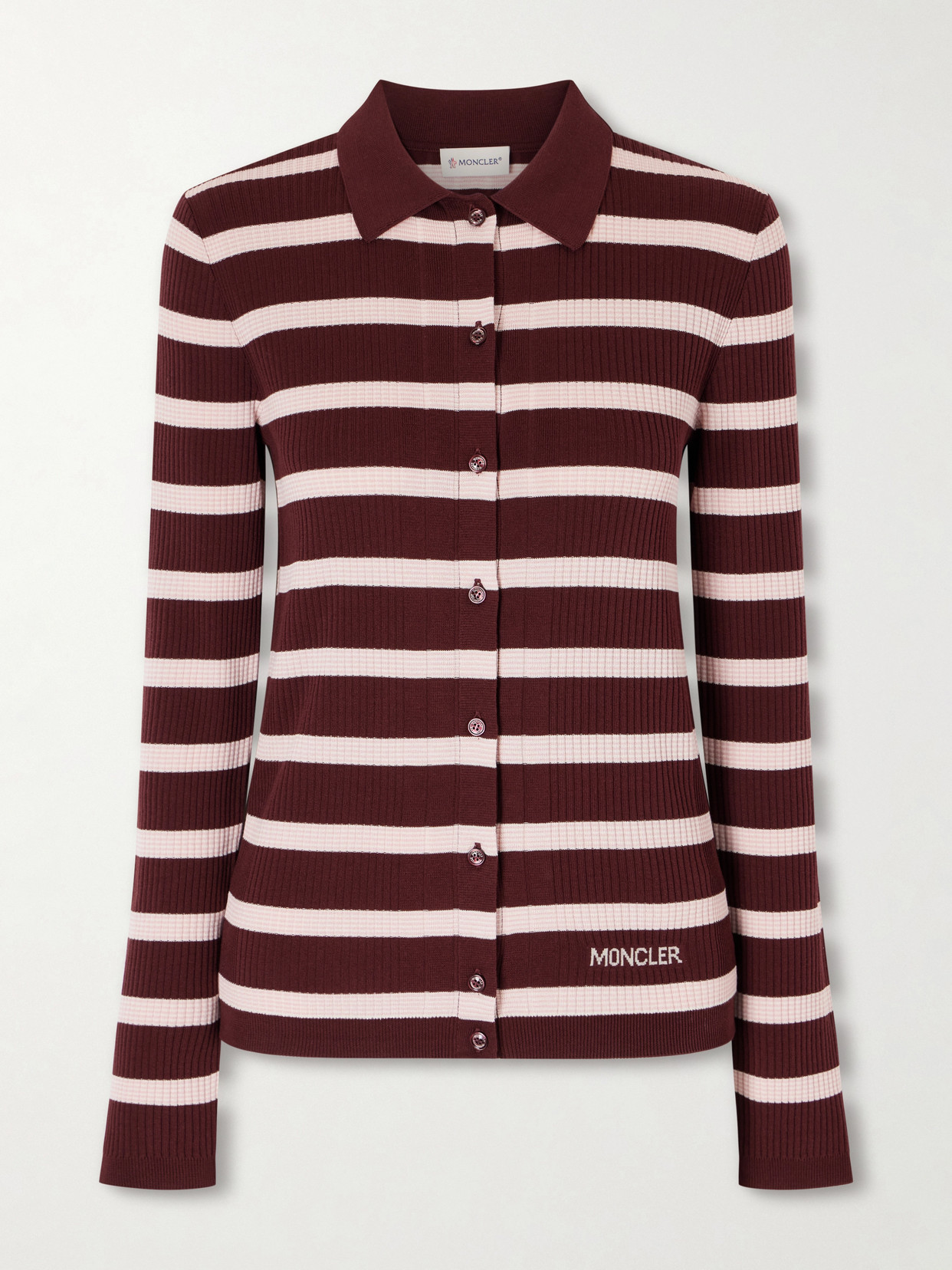 Moncler Striped Ribbed Cotton Polo Shirt In Burgundy