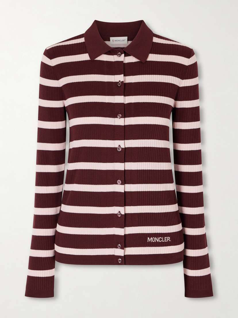 Moncler Striped Ribbed Cotton Polo Shirt